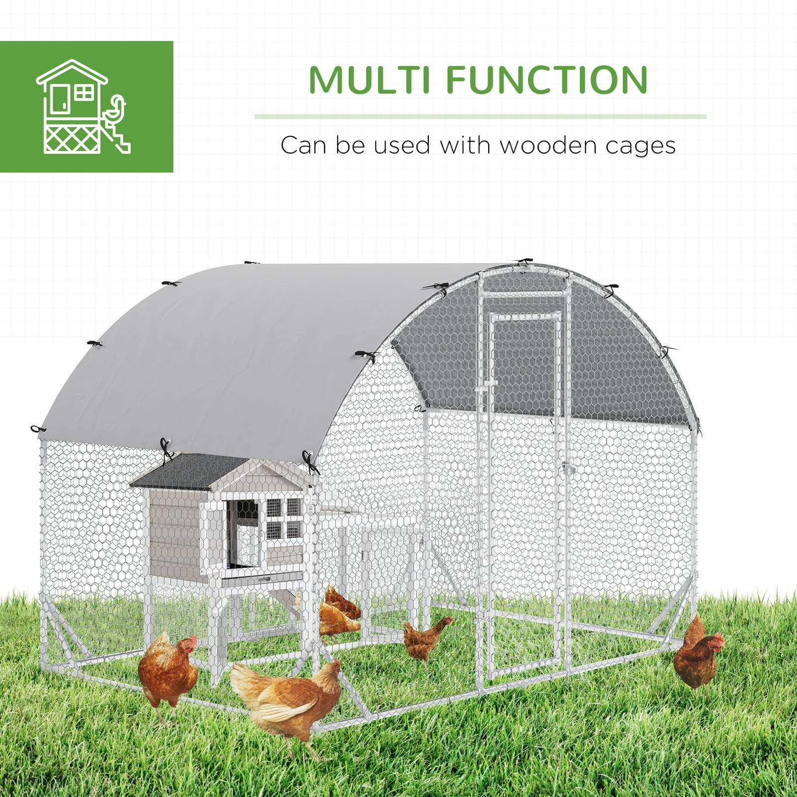 Walk In Chicken Run Galvanised Chicken Coop Hen Poultry House Cage Water-Resist Cover, Silver - Image 5