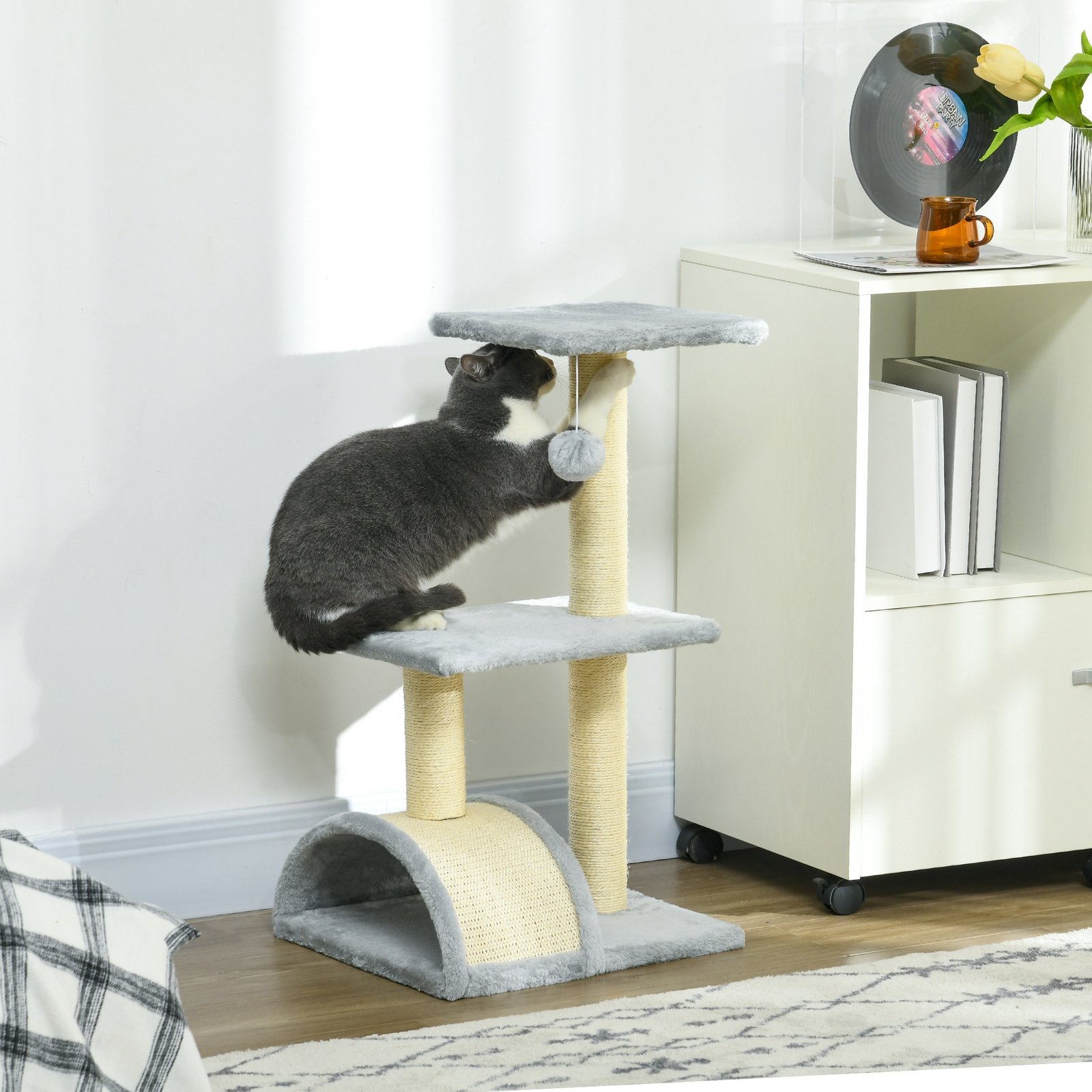 72cm Cat Tree with Scratching Post, Pad for Indoor Cats - Light Grey