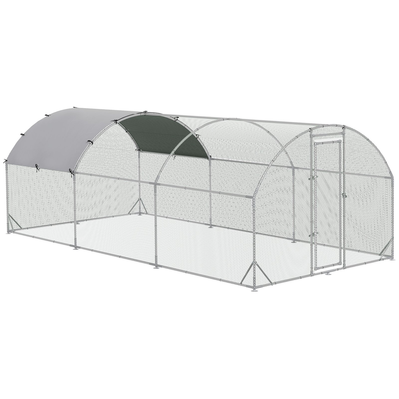 Large Galvanised Chicken Coop with Cover 5.7x2.8x2m Outdoor for Hens - Silver Grey