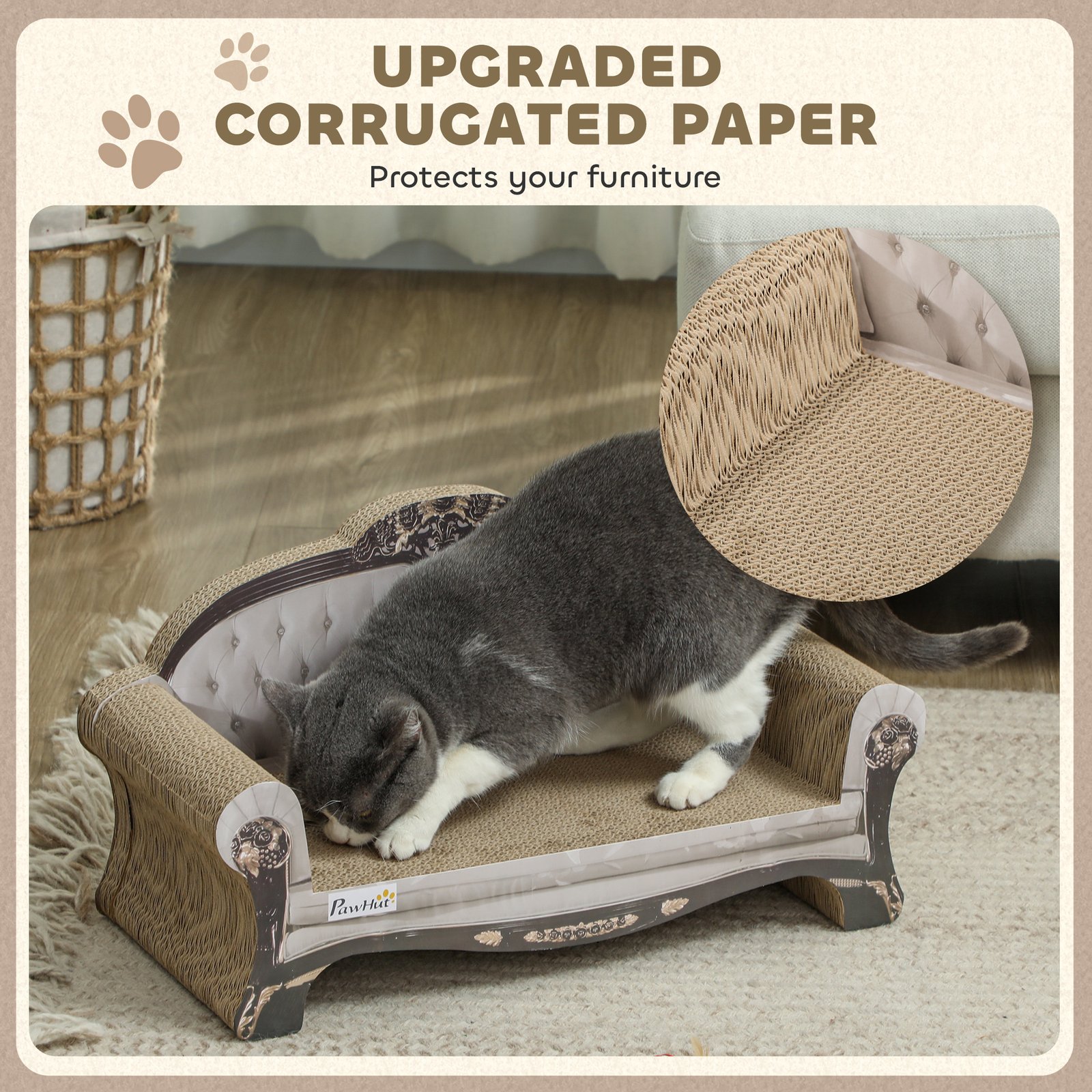 2-in-1 Cat Scratcher with Catnip for Indoor Cats, 29.5 x 56 x 26cm, Brown