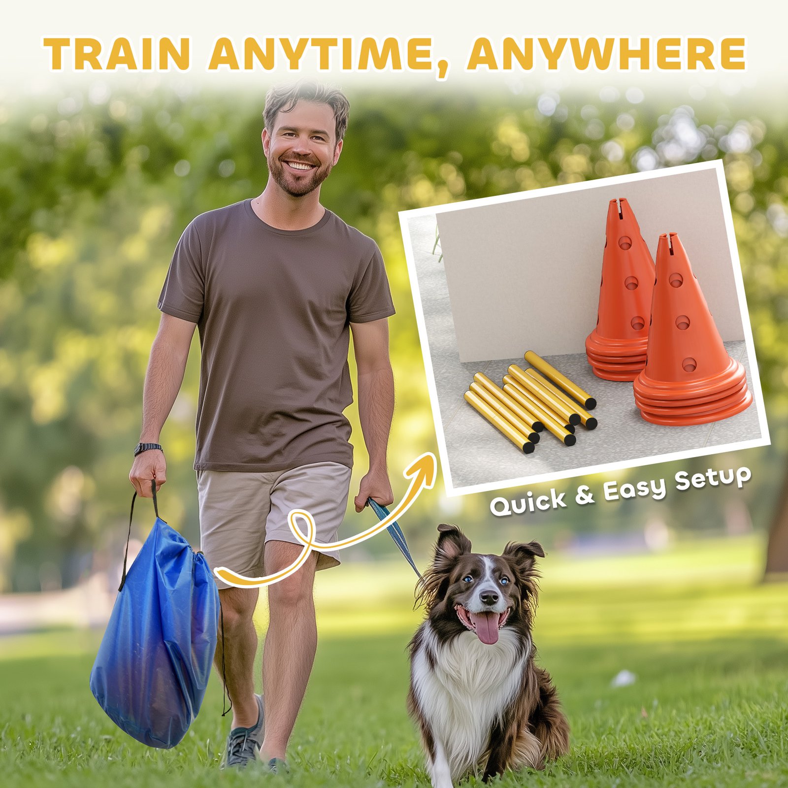 Dog Agility Equipment Set of Eight Cones, Eight Poles w/ Carry Bag, Four-Piece Adjustable Height Jumping Obstacles - Image 7