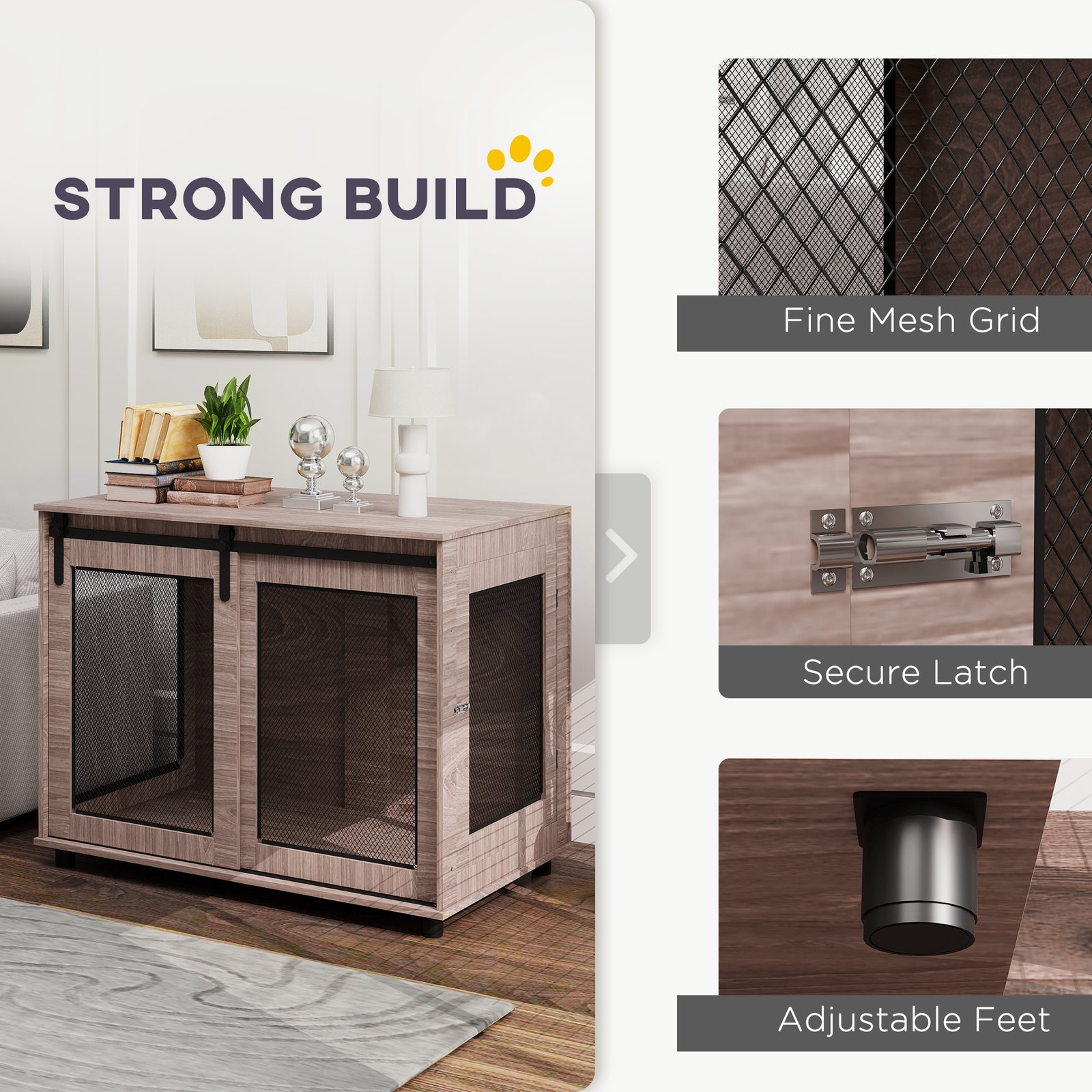 Dog Crate Furniture with Sliding Door for Large Dogs, Walnut Brown - Image 5