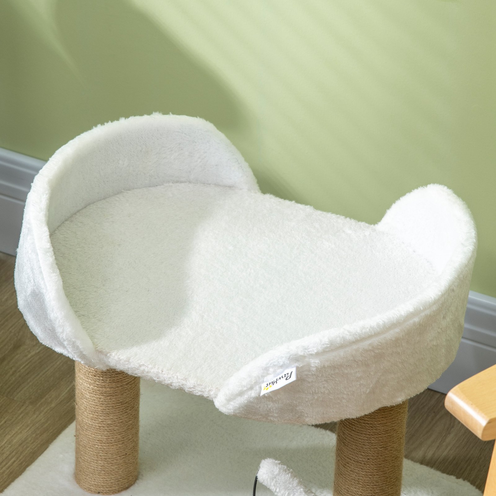 42cm Indoor Cat Tree, with Toy Balls, Jute Scratching Post - White