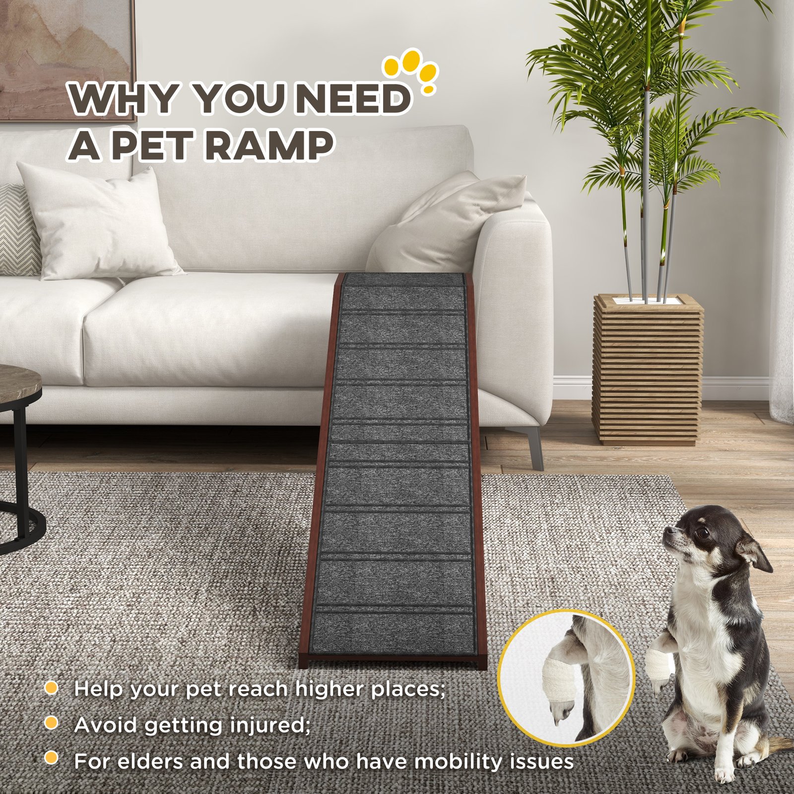 Pet Ramp for Dogs with Non-Slip Carpet and Top Platform - Brown & Grey - Image 5