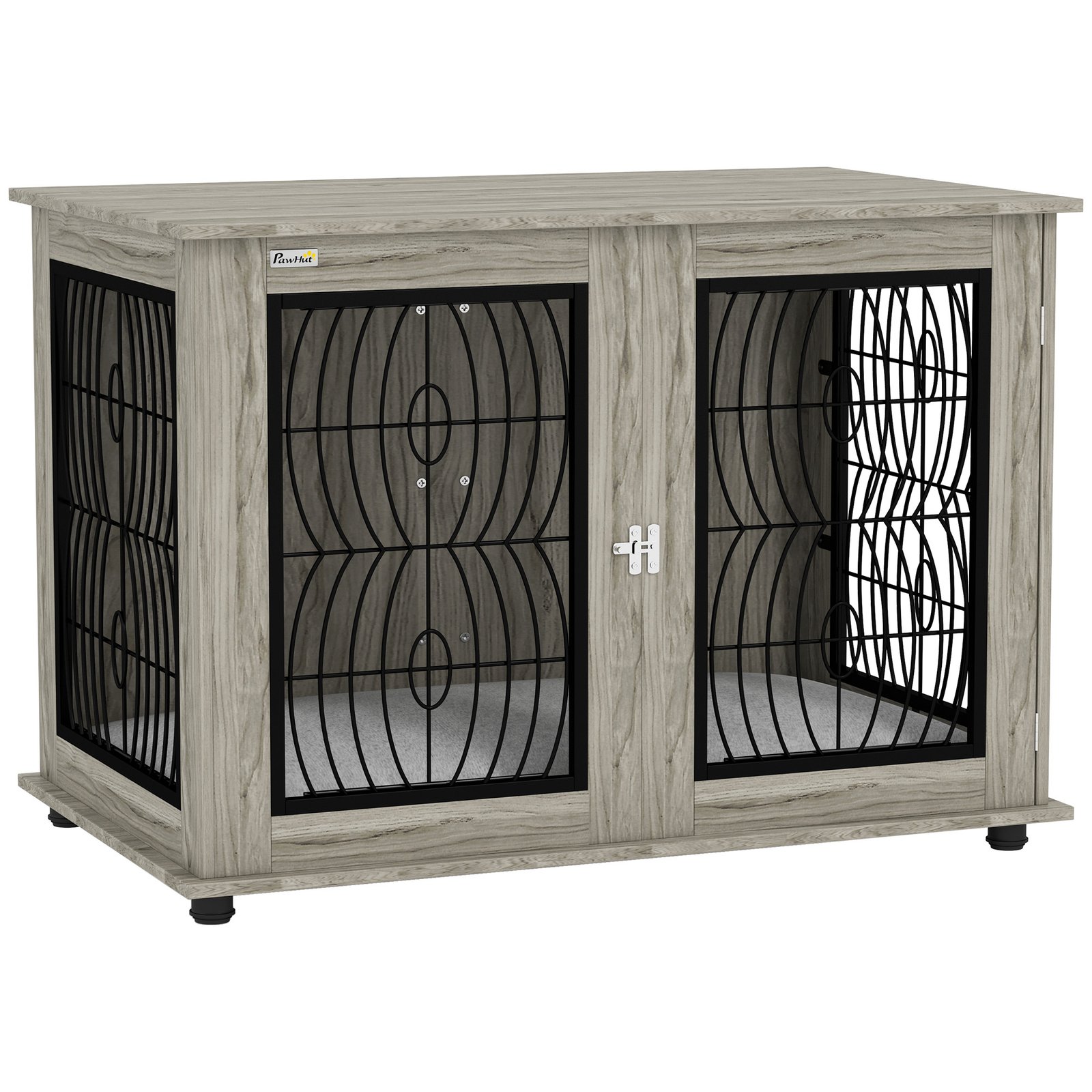 46.46'' Dog Crate Furniture Table with Soft Washable Cushion and Lockable Door, for Large Indoor Dogs, Grey