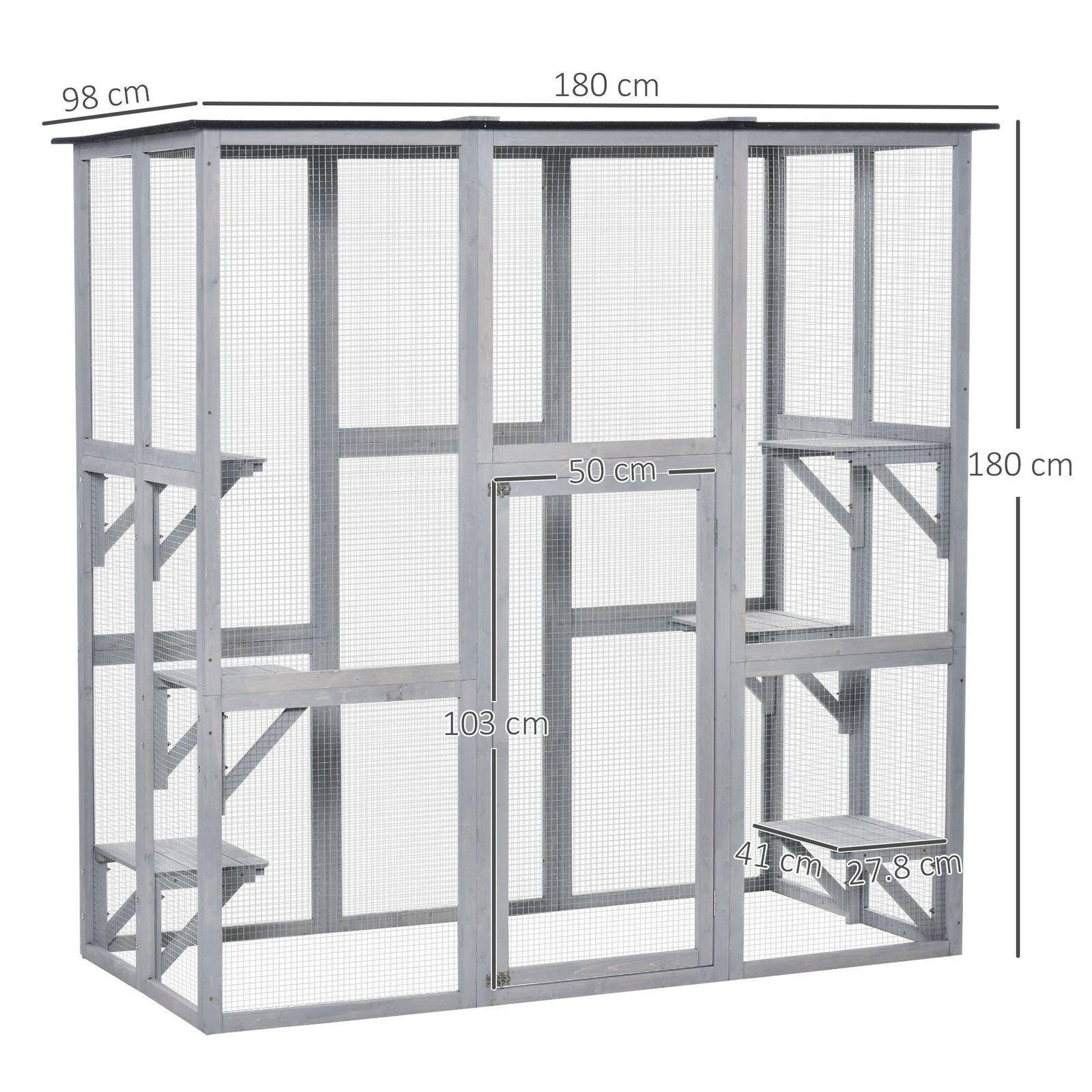Wooden Catio Cat Outdoor Enclosure, Cat Cage with Waterproof Roof, Platforms, for Multiple Kittens, 180 x 98 x 180 cm - Image 3