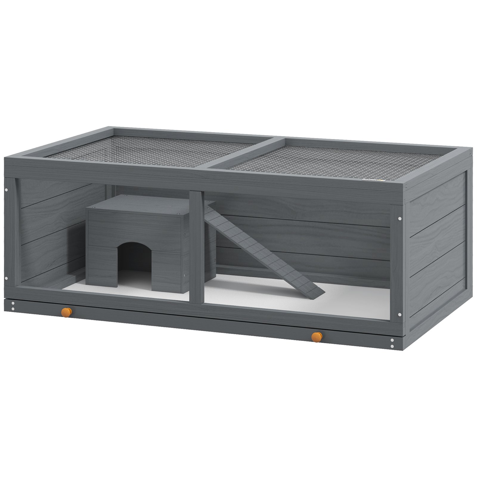 Wooden Hamster Cage with Sliding Tray, Openable Top, Hut for Syrian Hamster, Grey