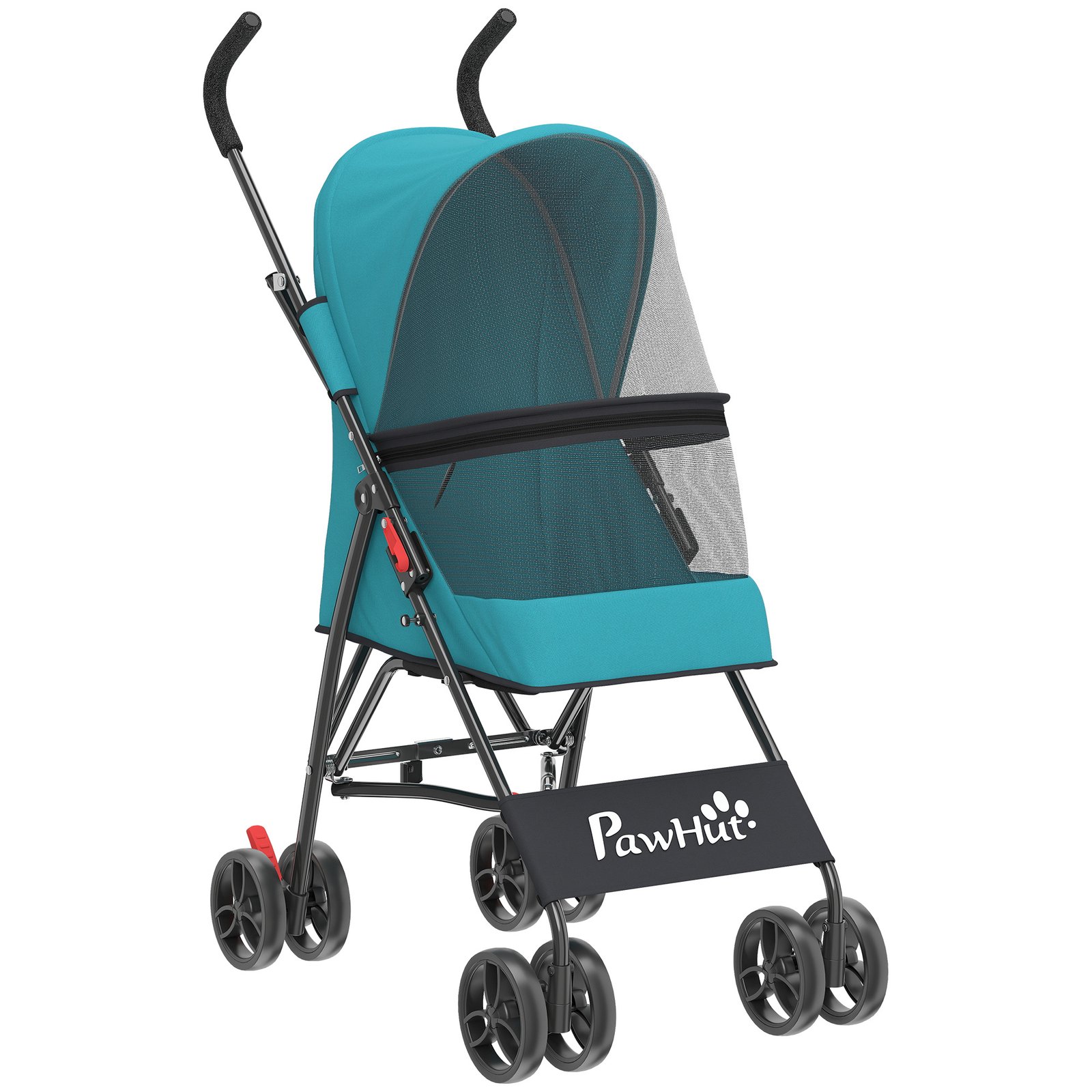 Dog Stroller, Foldable Cat Dog Pram for Miniature Breeds, Pet Stroller with Brake, Mesh Windows, Dark Green