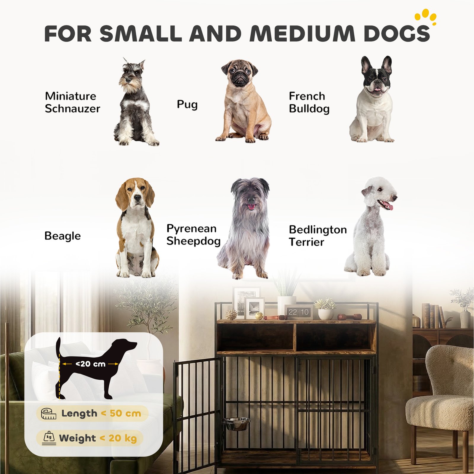 Dog Crate Furniture, Dog Cage with Rotatable Feeding Station and Storage Shelves, End Side Table Indoor Pet Kenne - Image 8