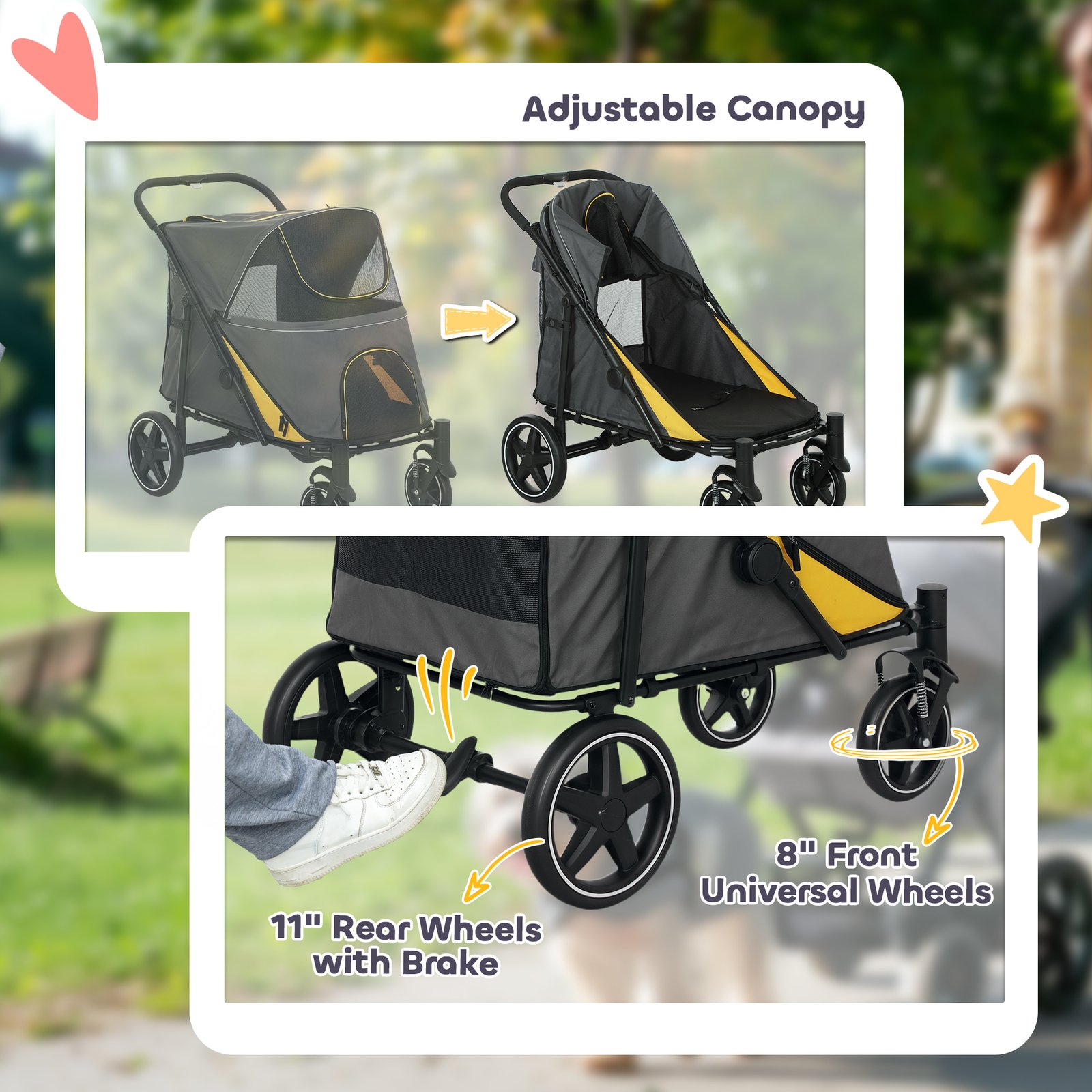 Foldable Pet Stroller, with Universal Wheels, Shock Absorber, for Medium and Large Dogs - Grey