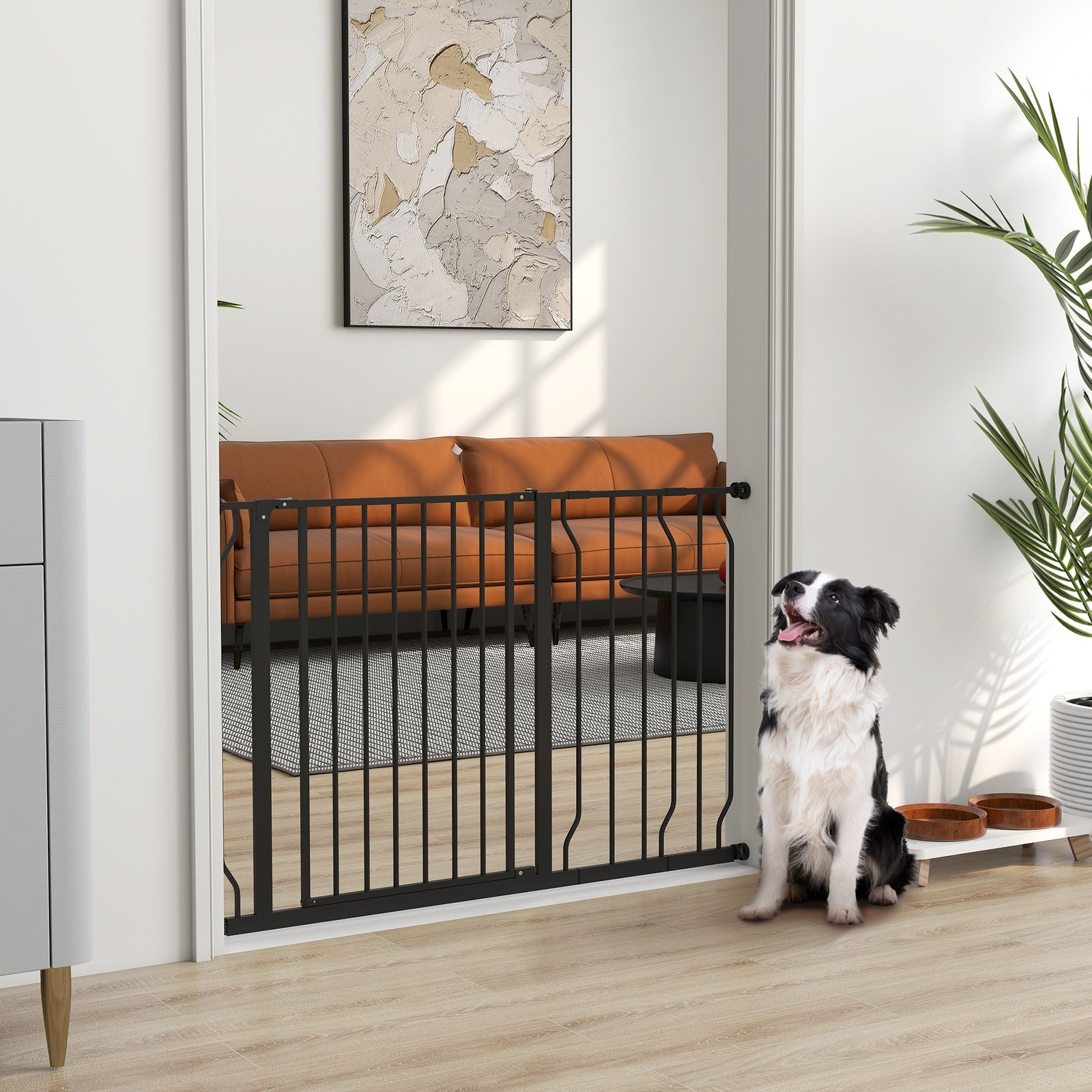 Wide Dog Safety Gate, with Door Pressure, for Doorways, Hallways, Staircases - Black