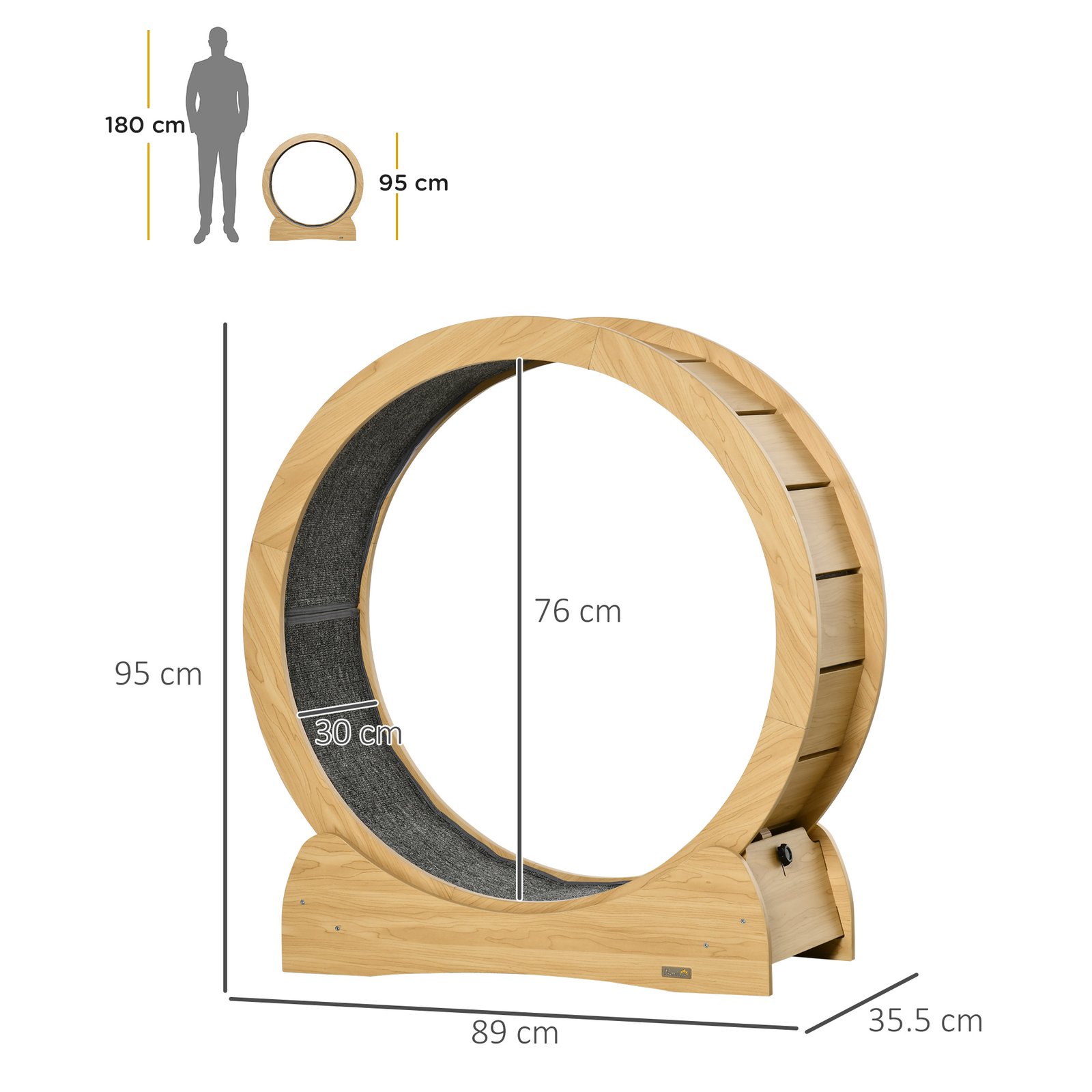 30" Wooden Cat Running Wheel with Brake, Natural Wood Finish - Image 3