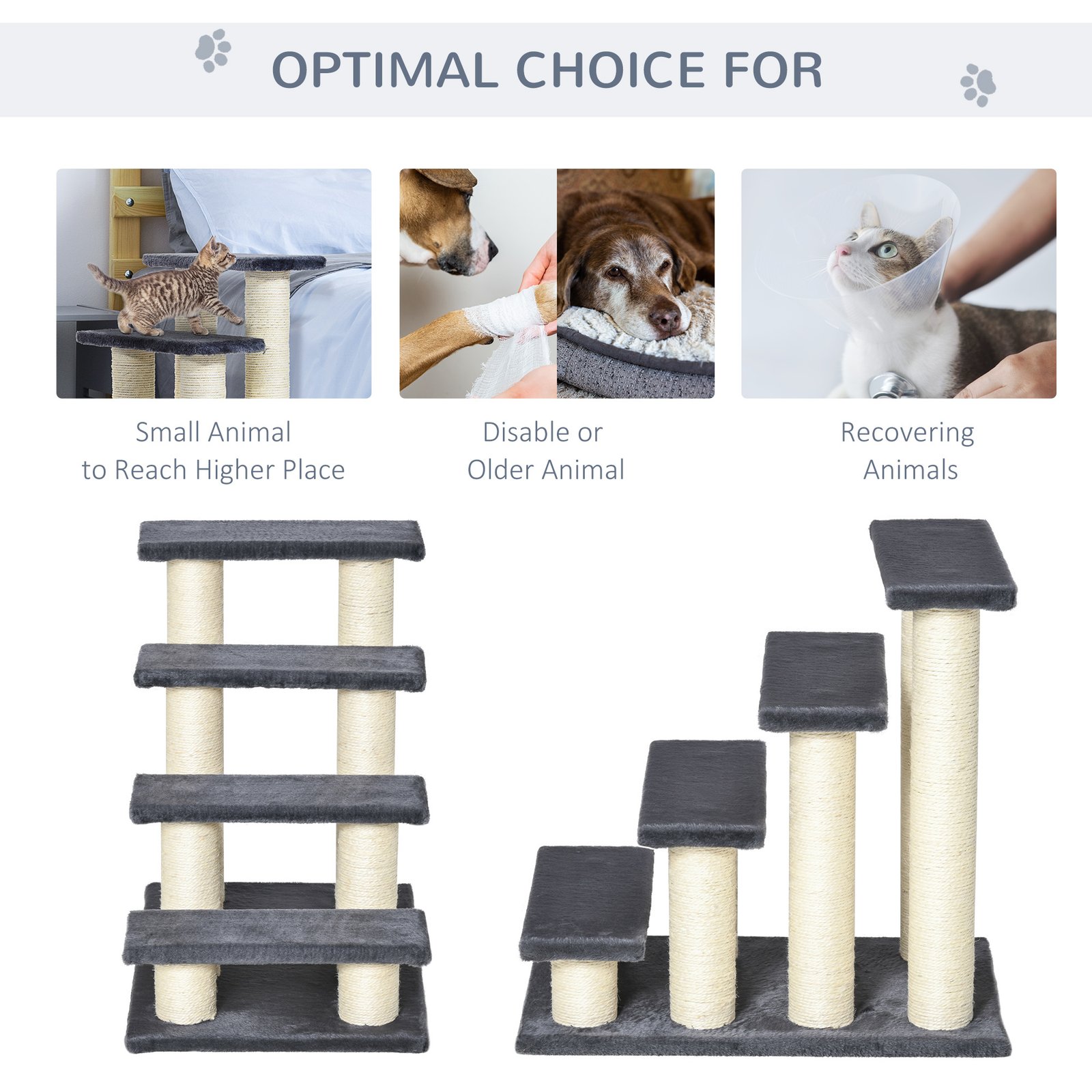Dog Steps for Bed 4 Step Pet Stairs for Dog Cat ladder Scratch Post Grey