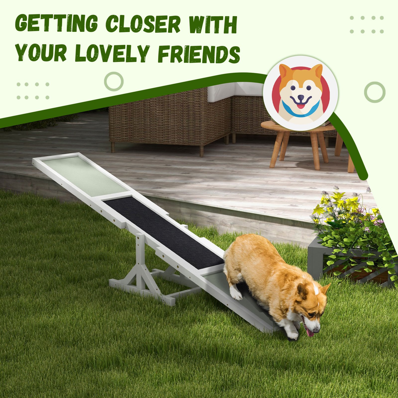 Wooden Pet Seesaw for Big Dogs, Dog Agility Equipment with Anti-Slip Surface - White - Image 5