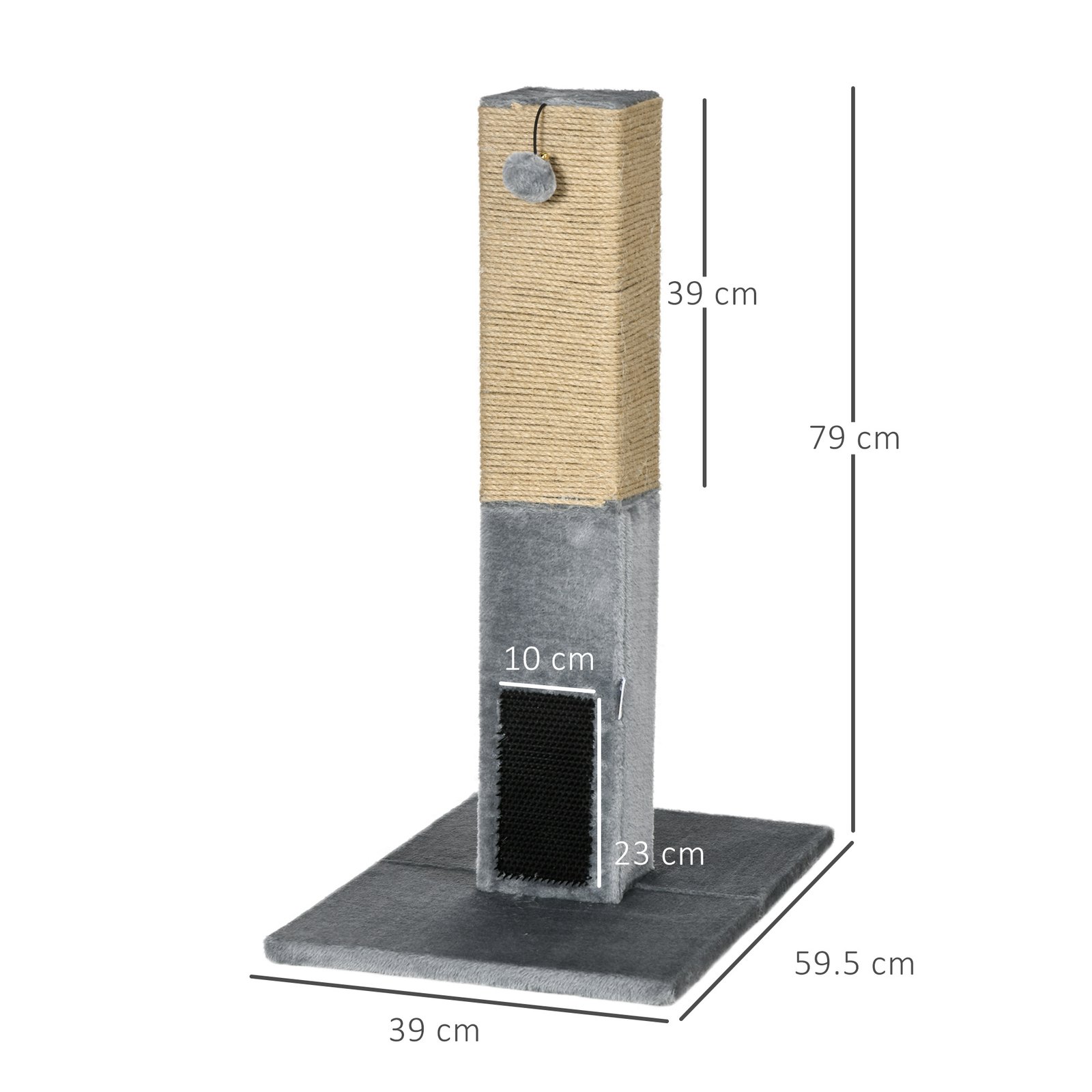 Cat Tree Scratching Post for Indoor Cats 79cm Jute Scratcher Climber w/ Carpet Base Dangling Toy – Grey - Image 3