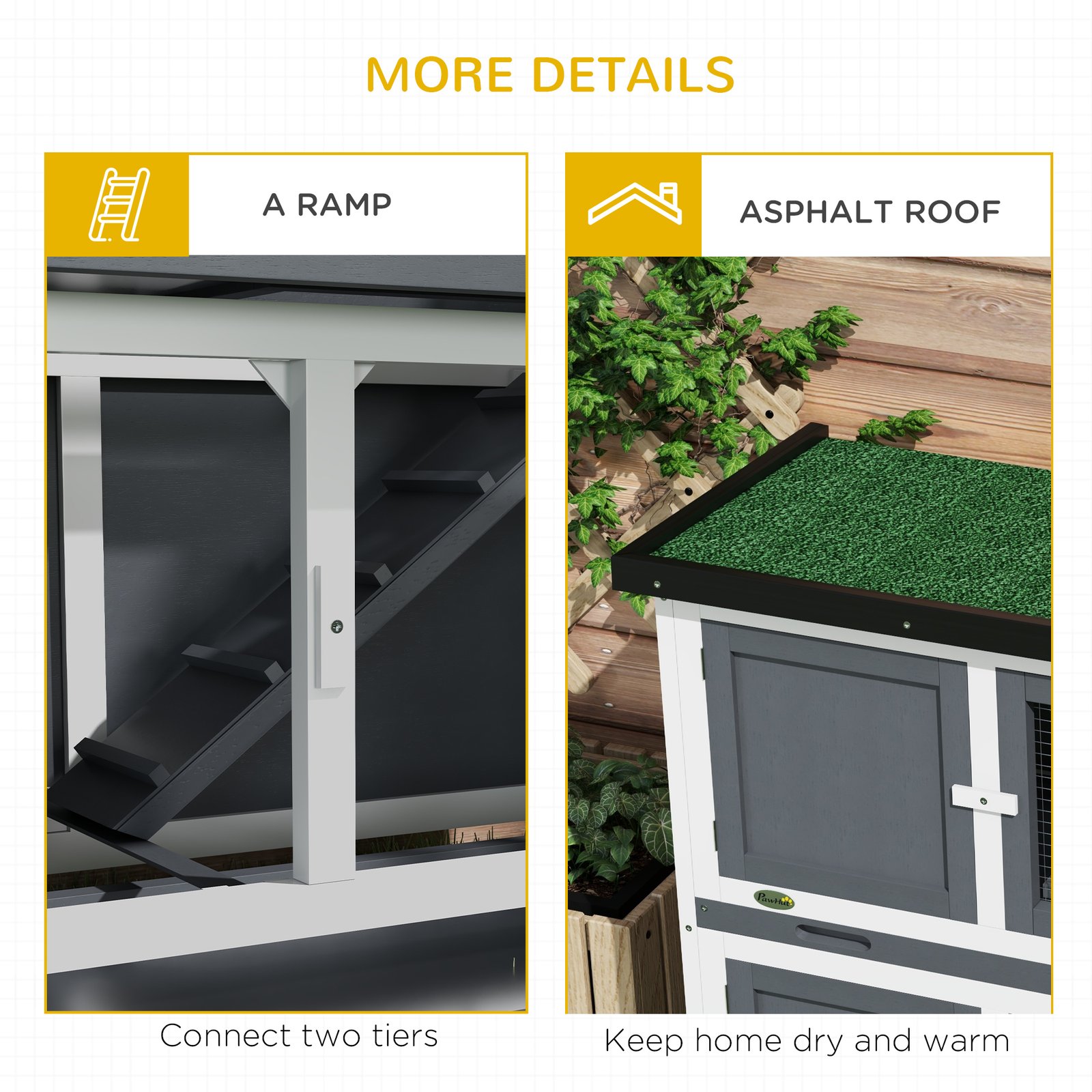 Double Decker Rabbit Hutch 2 Tier Guinea Pig House Pet Cage Outdoor with Sliding-out Tray, 100 x 47 x 91cm, Grey - Image 7