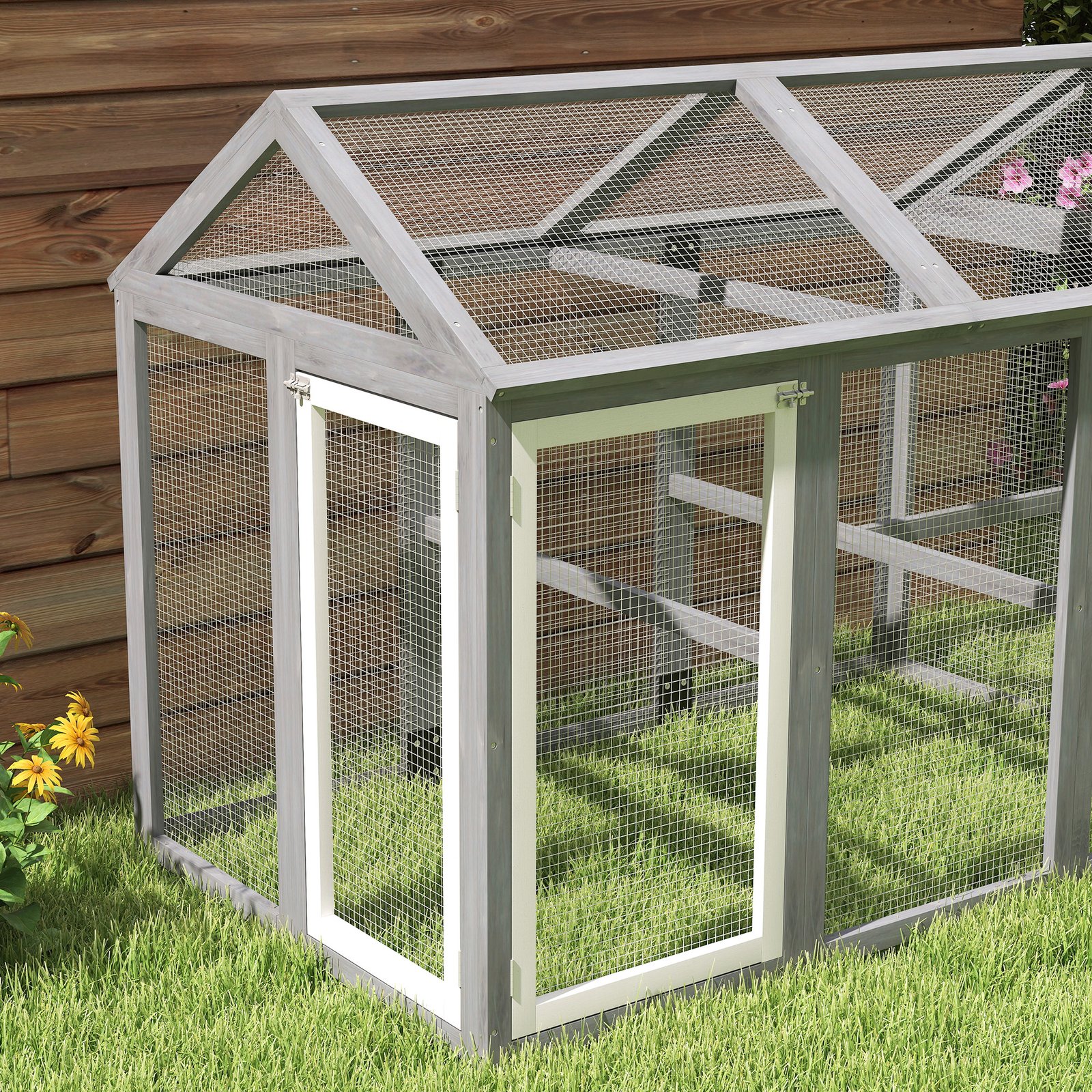 Large Chicken Run, Wooden Chicken coop, with Combinable Design - Wood Effect - Image 8