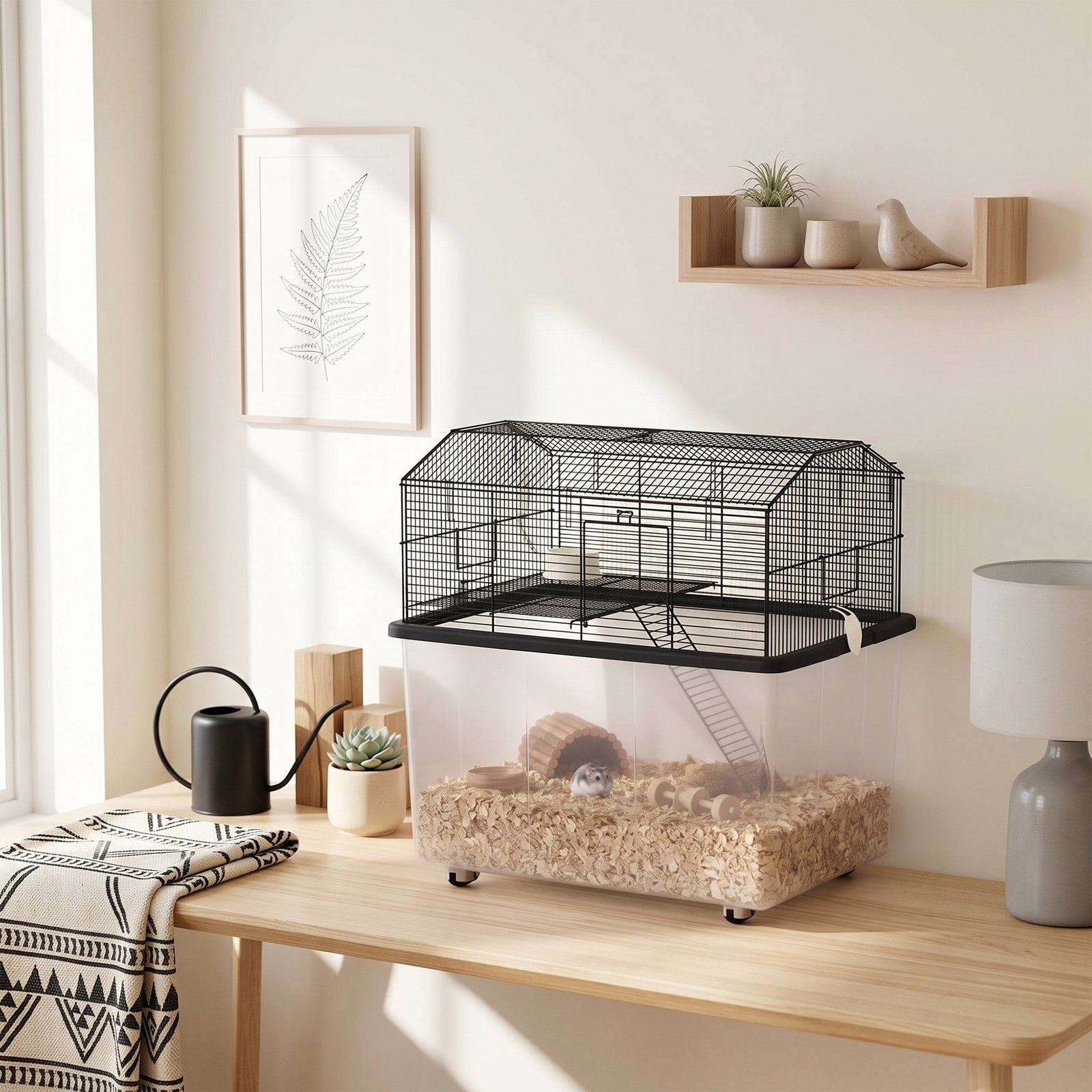 Two-Tier Gerbil Cage, Hamster Cage for Dwarf Hamster w/ Wheels, Deep Bottom, Food Dish, Water Bottle