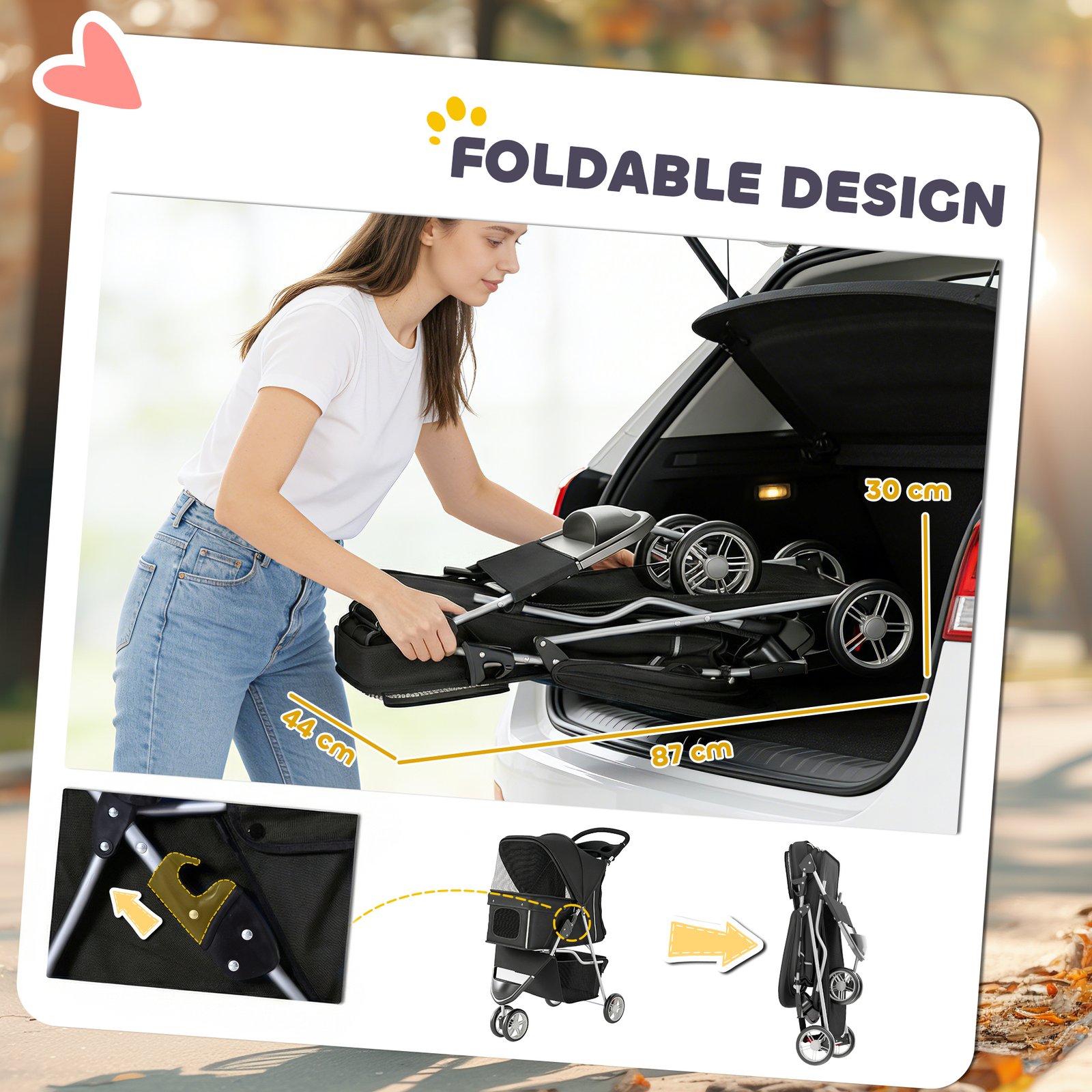 3 Wheel Pet Stroller for Small and Miniature Dogs, Black - Image 5