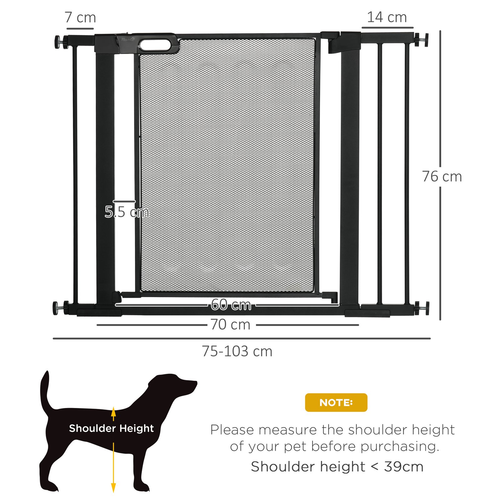 Pressure Fit Safety Gate, for Staircases, Hallways, Doorways w/ Extensions Kit, 75-103CM Adjustable Width - Black - Image 3