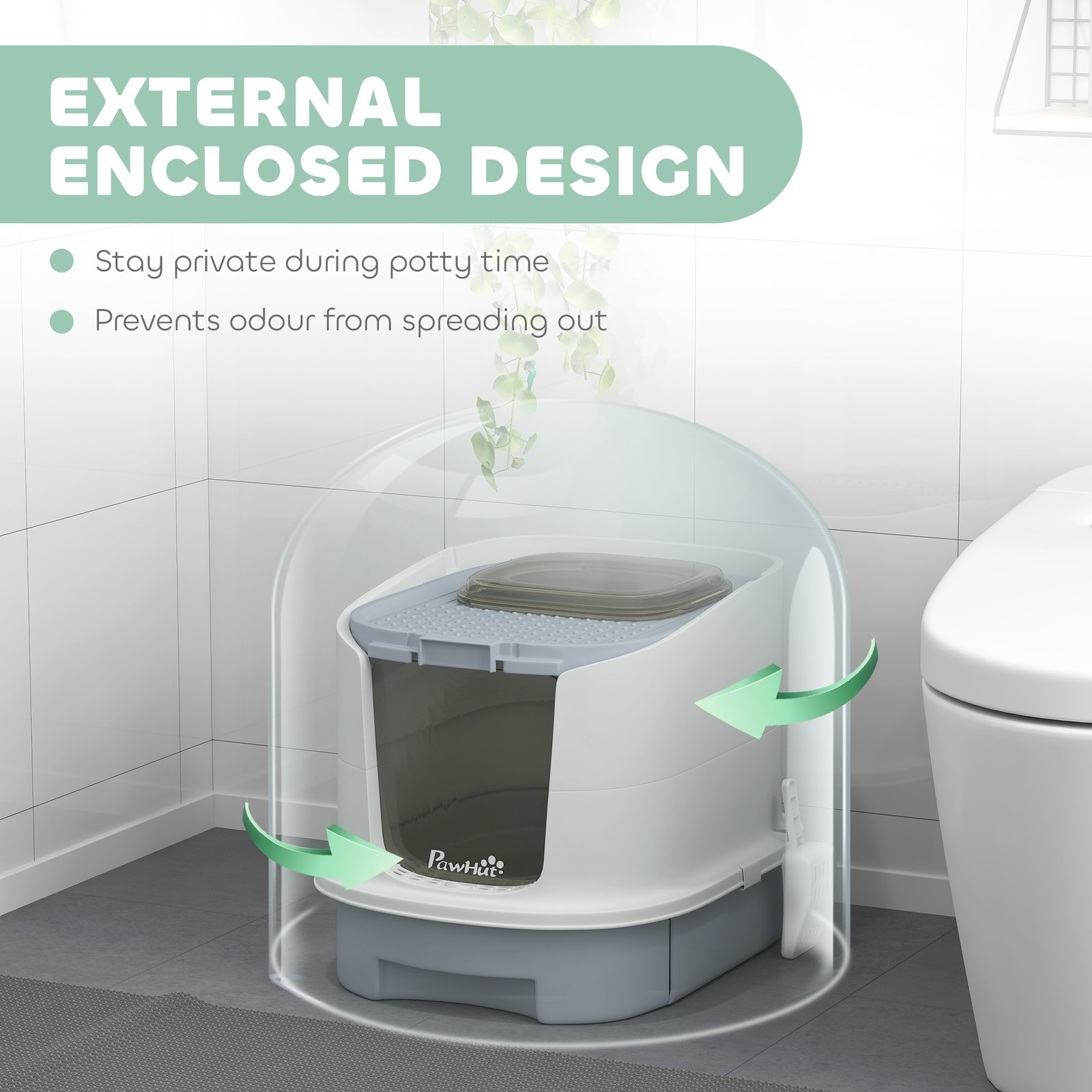 Cat Litter Box with Lid, Scoop, Deodorisation Bags, Top Entry