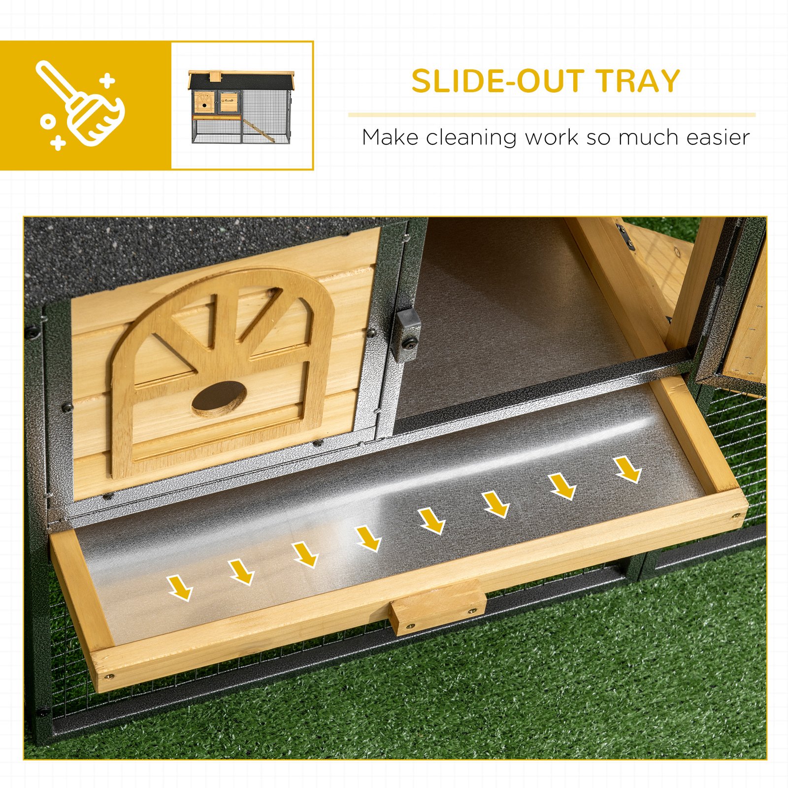 Outdoor Rabbit Hutch, with Run, Removable Tray, Asphalt Roof, 120 x 55.5 x 80cm