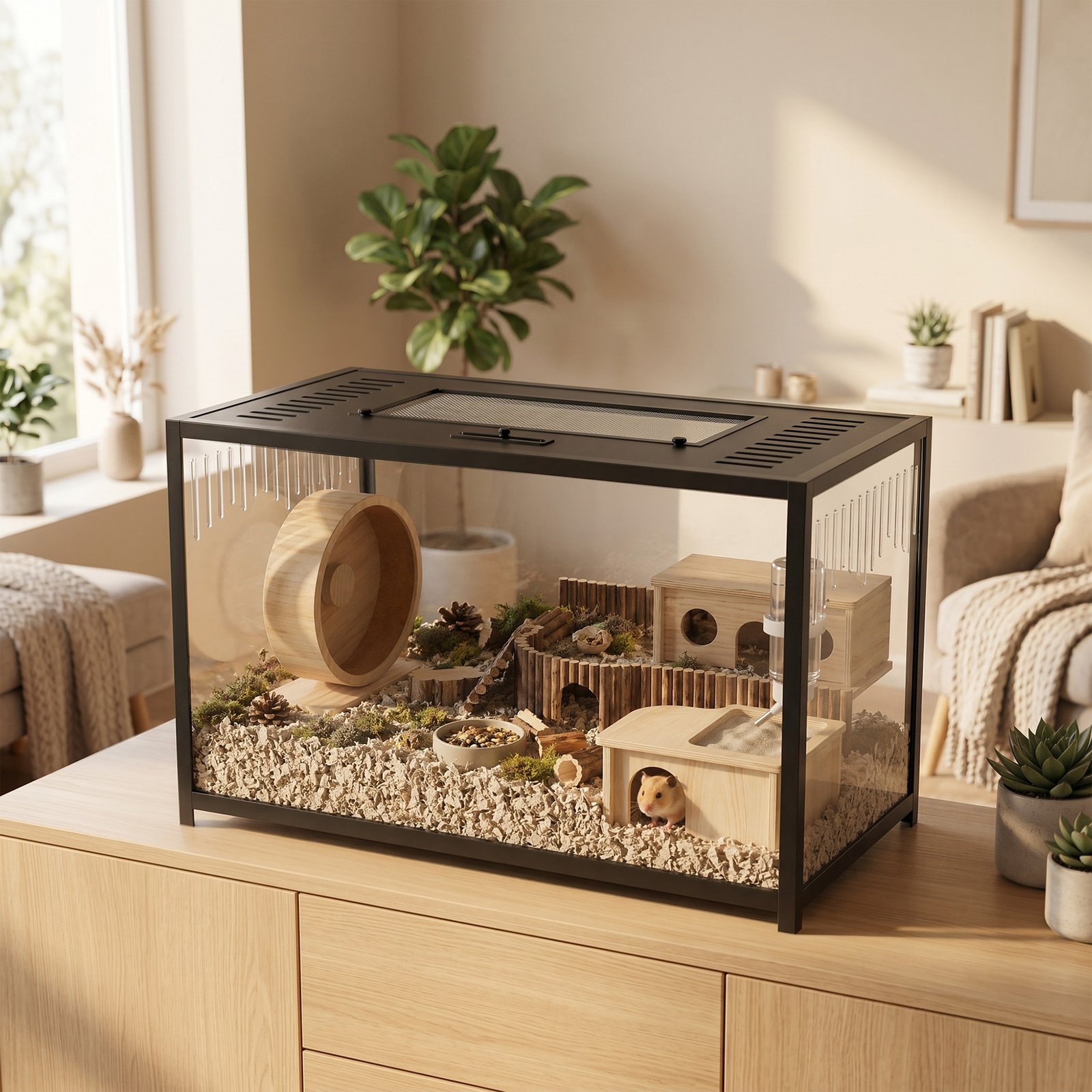 Hamster Cage, Chewproof Metal Rat Cage with Deep Base, Openable Top for Syrian Dwarf Hamster, Gerbil, 80 x 45 x 50.5 cm