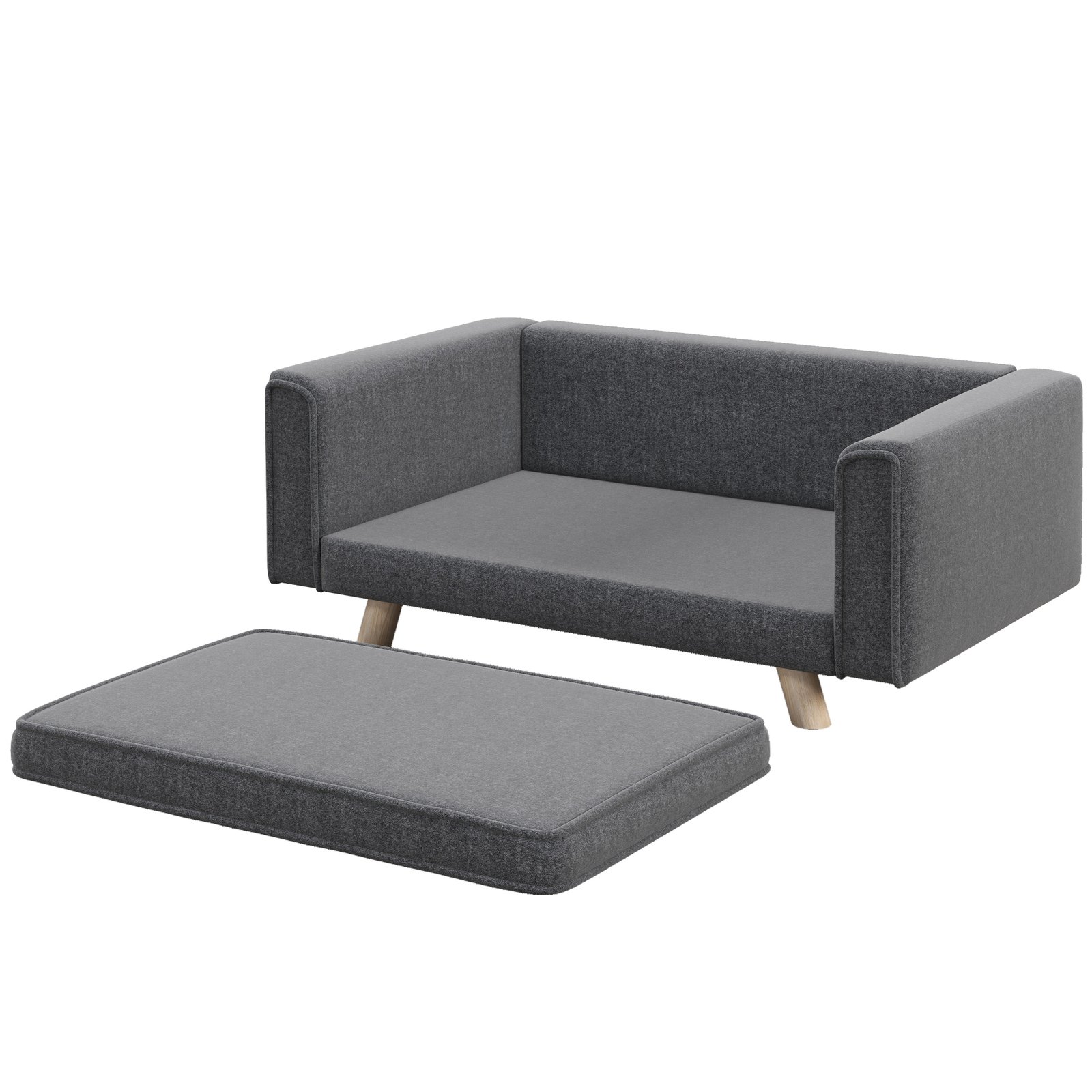 Elevated Dog Sofa Bed, with Cushion, for Medium and Small Dogs, Grey
