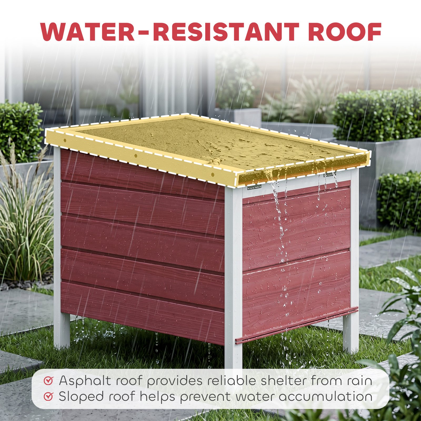 Wooden Rabbit Hutch 51 x 42 x 43 cm, Red - Image 5