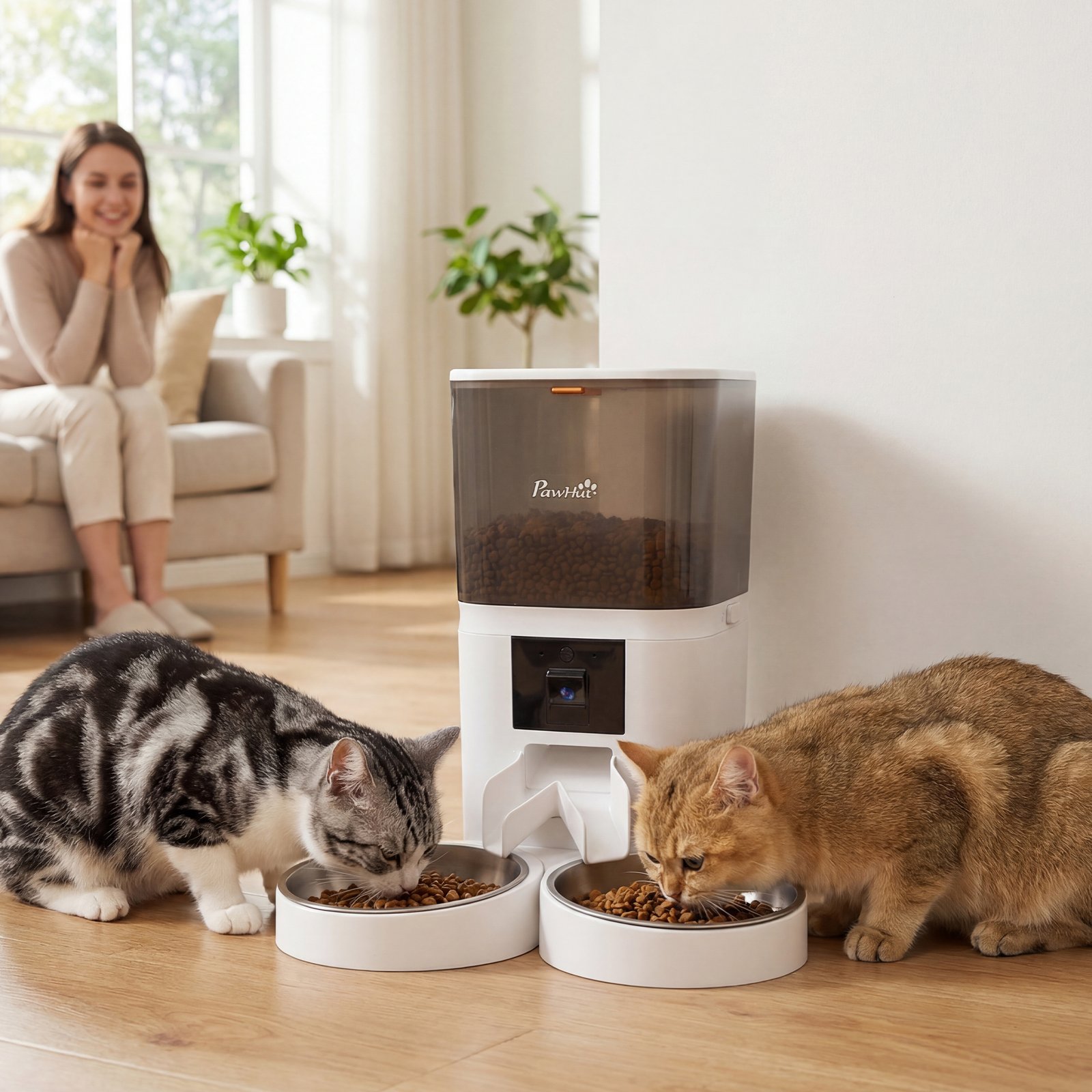 Automatic Cat Feeder for 2 Cats with HD Camera，2.4G & 5G WiFi Pet Food Dispenser 6L APP Control