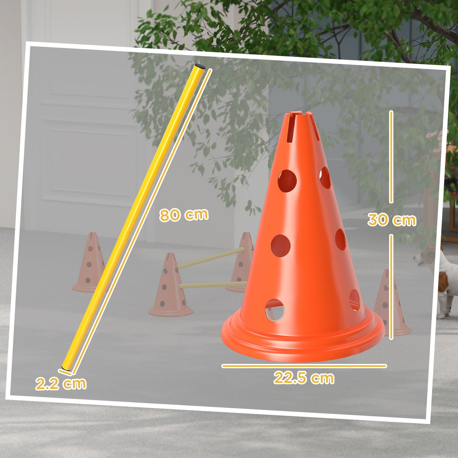 Dog Agility Equipment Set of Six Cones, Six Poles with Carry Bag, Three-Piece Adjustable Height Jumping Obstacles Orange - Image 3