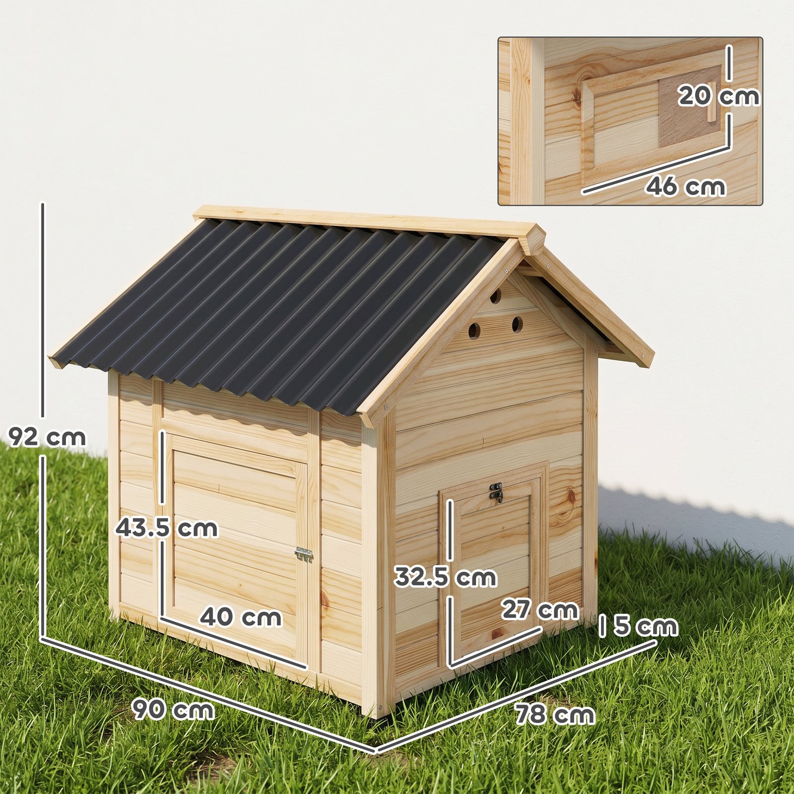 Wooden Duck House with Double Doors, Openable Roof, Ventilation Holes, Removable Base, Natural Wood Finish