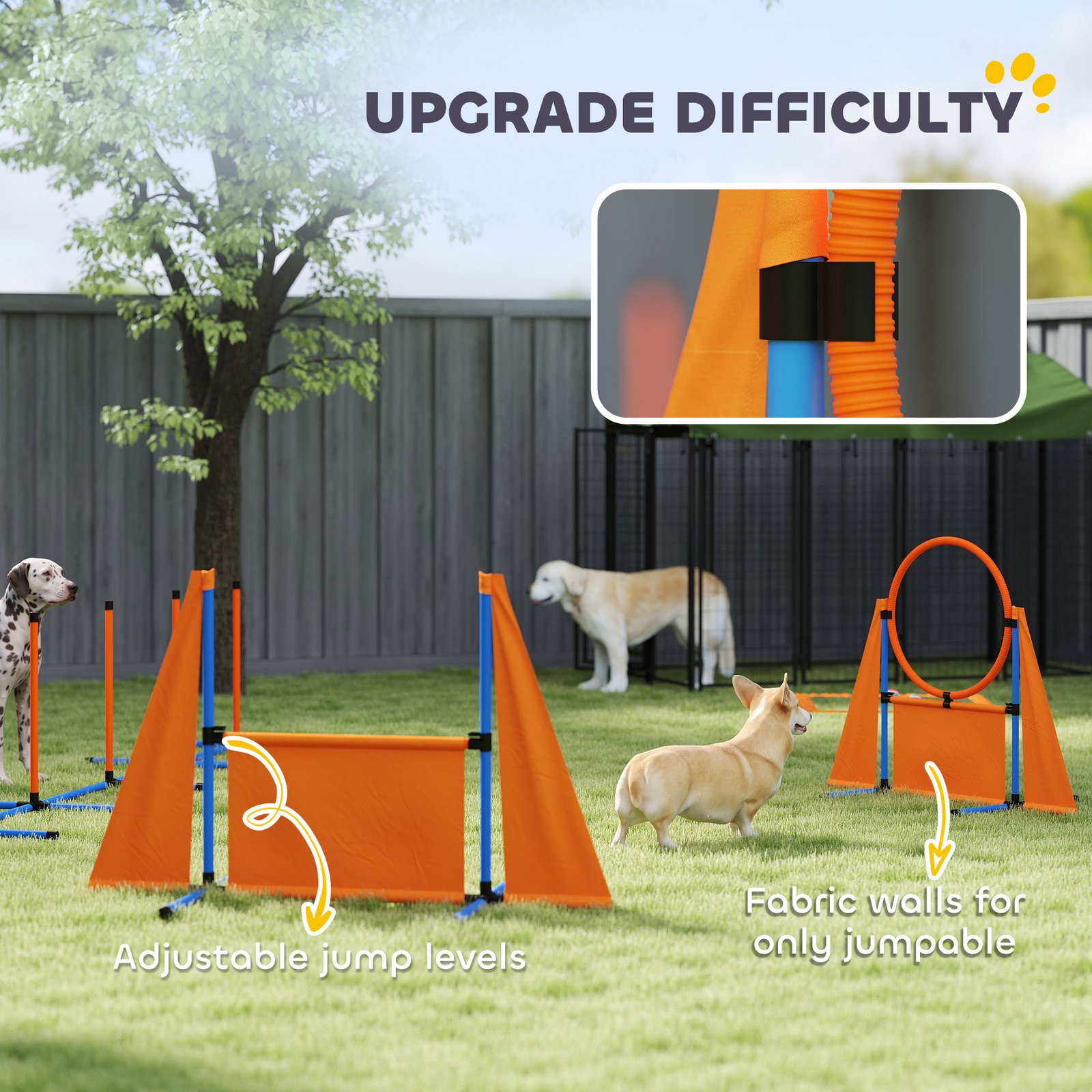 6-Piece Dog Agility Equipment Set with Weave Poles, Jump Ring, Hurdle, Pause Box, Bag, Orange
