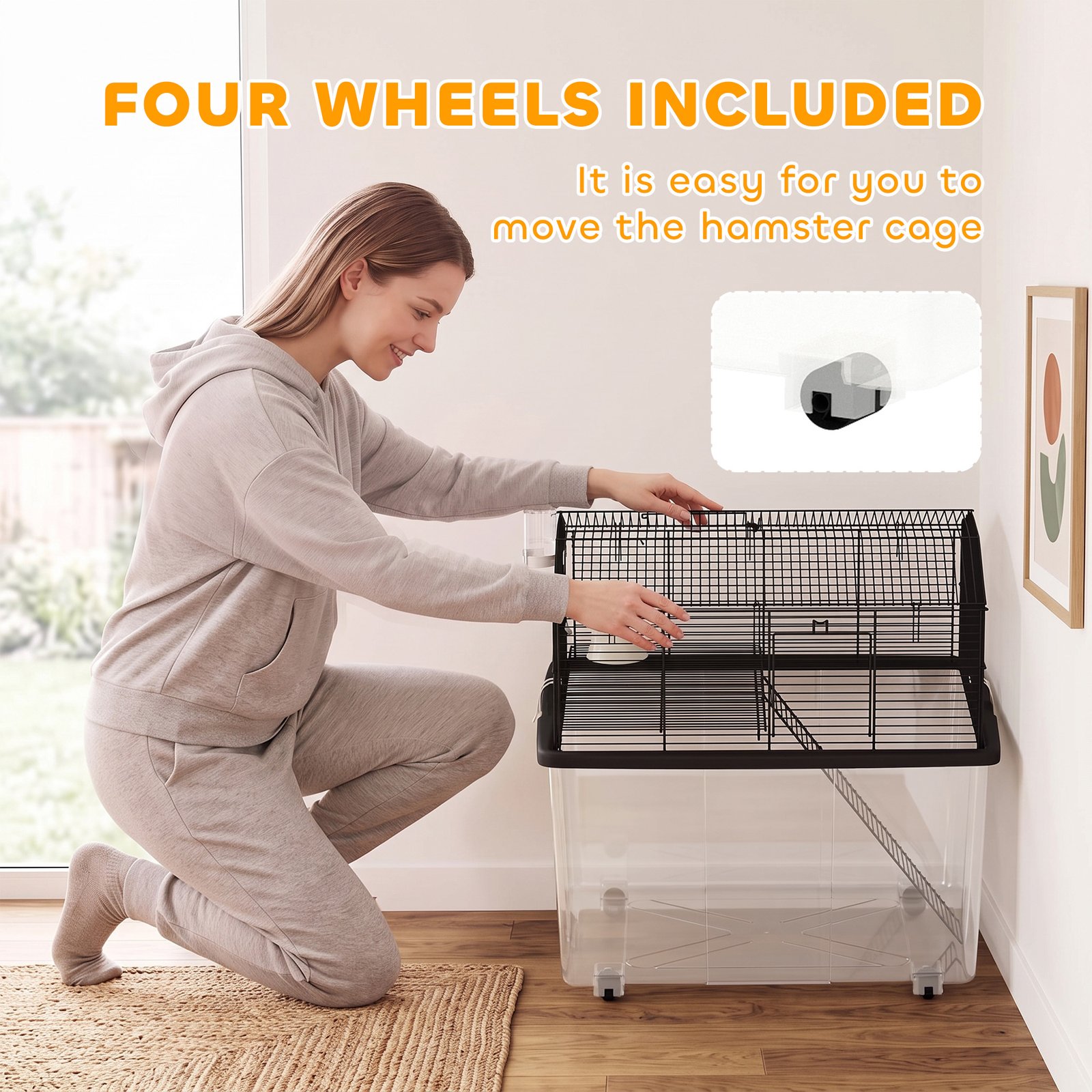 Two-Tier Gerbil Cage, Hamster Cage for Dwarf Hamster w/ Wheels, Deep Bottom, Food Dish, Water Bottle