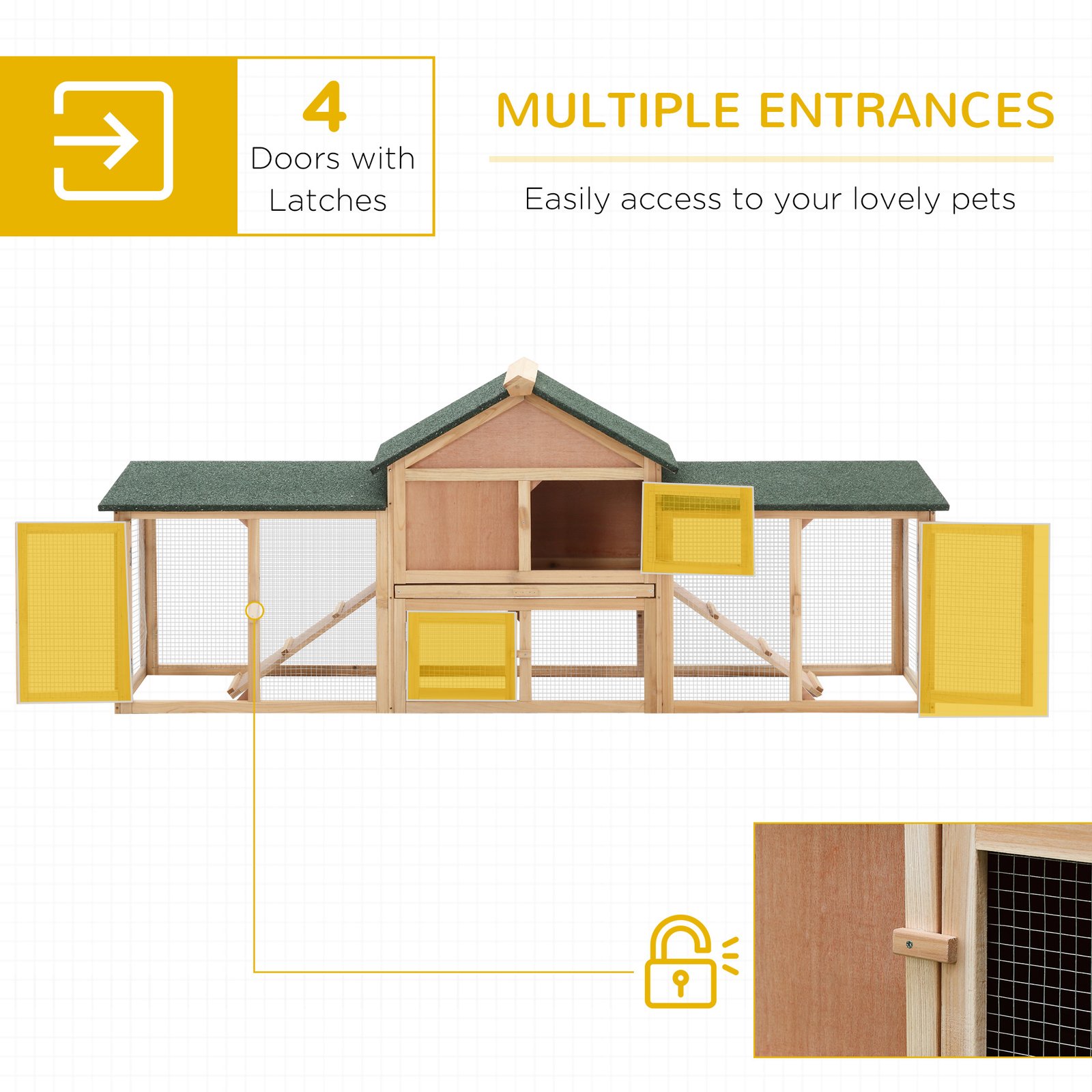 Wooden Rabbit Hutch 2-Storey with Run Outdoor Bunny Guinea Pig, Natural Wood