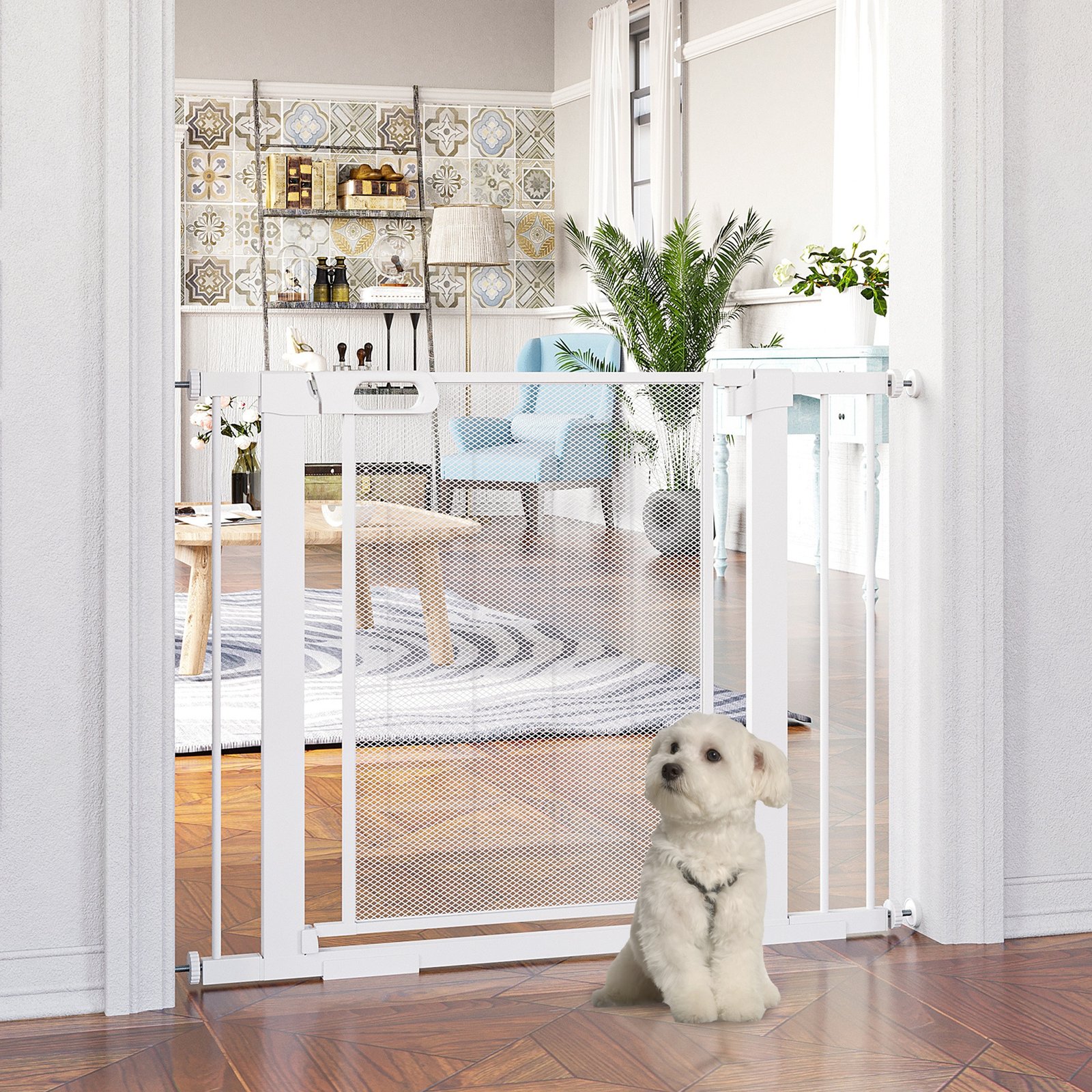 Pet Safety Gate, for Doorways, Staircases, Hallways, with Extensions Kit, 75-103cm - White - Image 9