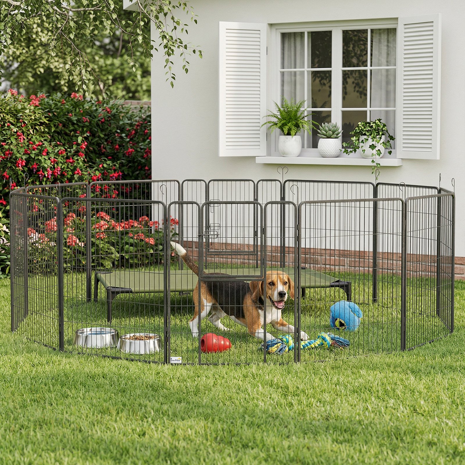 12 Panels Heavy Duty Puppy Playpen, for Small Dogs, Indoor and Outdoor Use - Silver