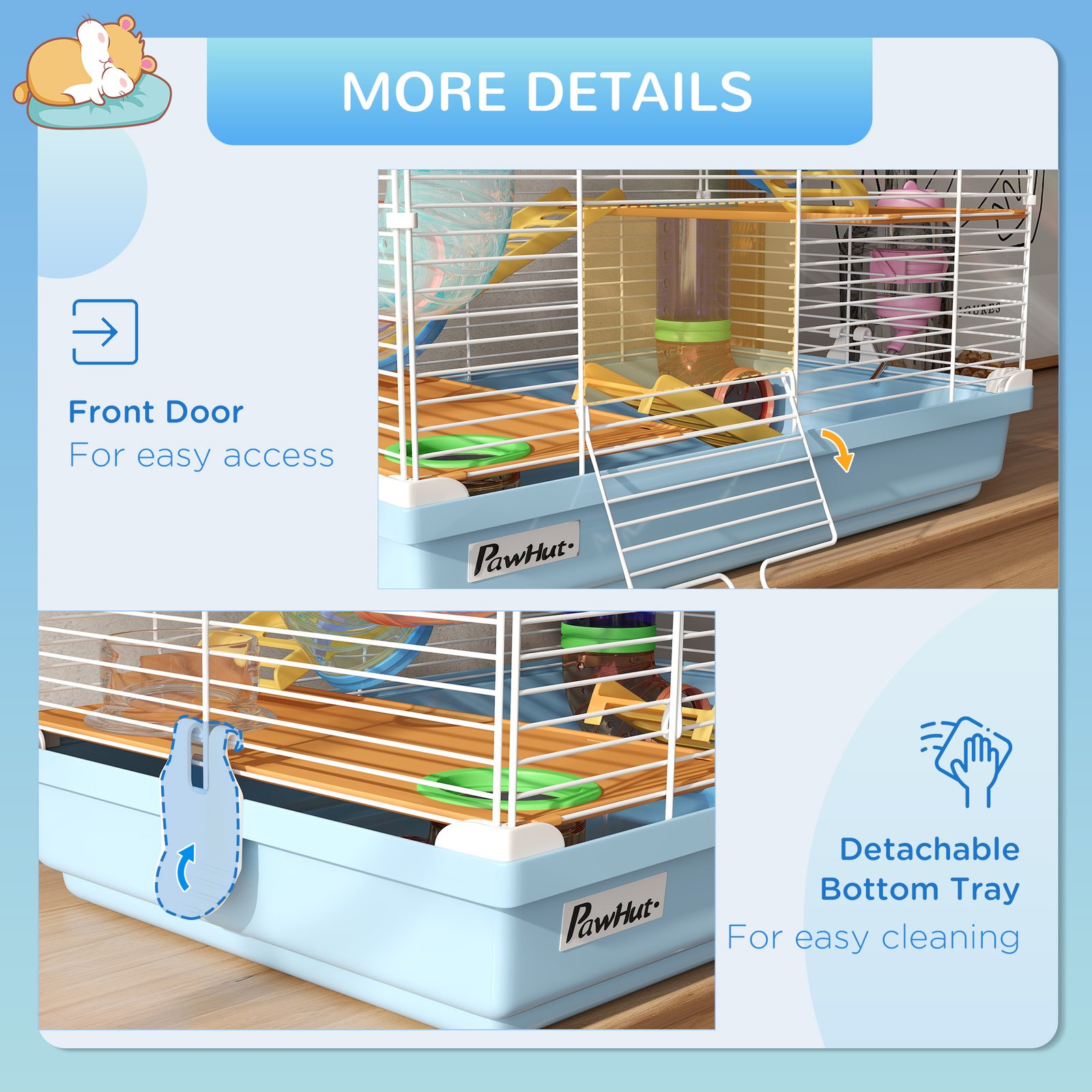 5 Tier Hamster Cage Carrier Habitat w/ Exercise Wheels, Tunnel, Light Blue - Image 7