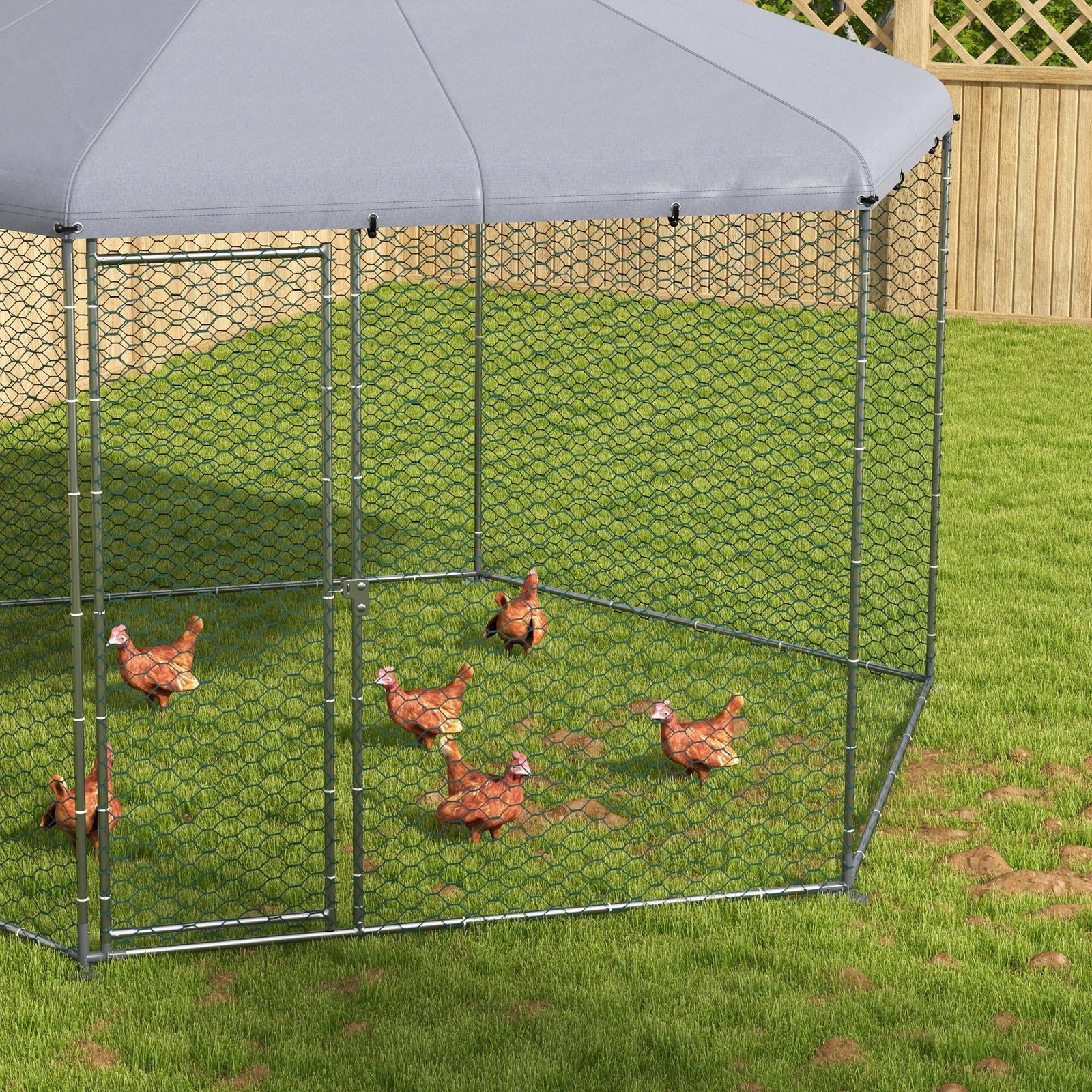 Chicken Coop for 10-15 Chickens, Hens, Rabbits, Ducks, Outdoor Garden Chicken Run, 4 x 3.5 x 2.6m