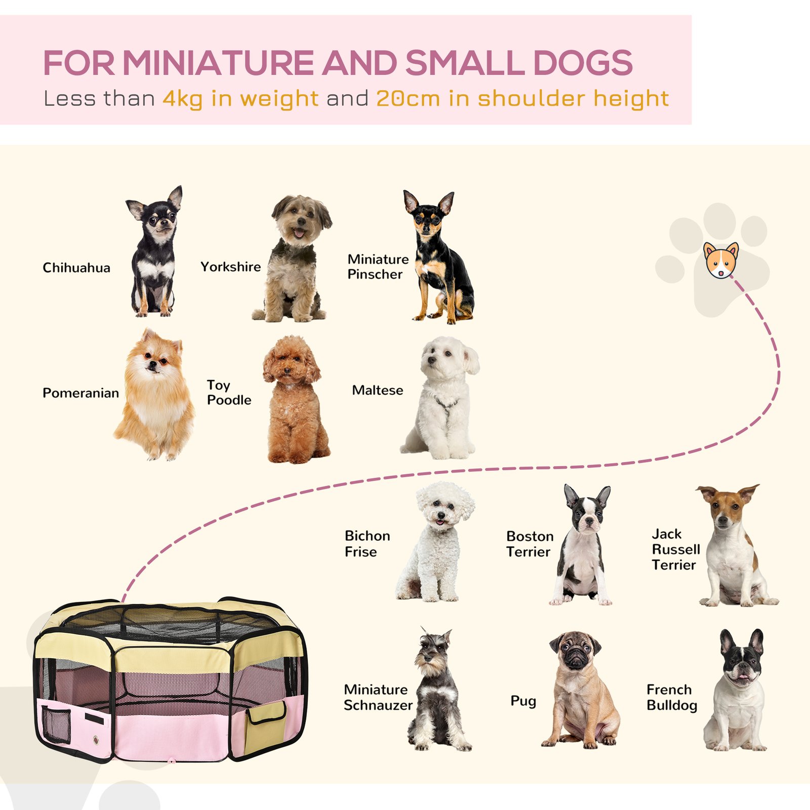 600D Oxford Soft Fabric Kennel, Pet Whelping Box Lightweight Dog Cat Puppy Playpen Rabbit Guinea Pig Foldable Portable Play Pen in Pink With Carry Bag Small Dia 90 x 41Hcm - Image 7