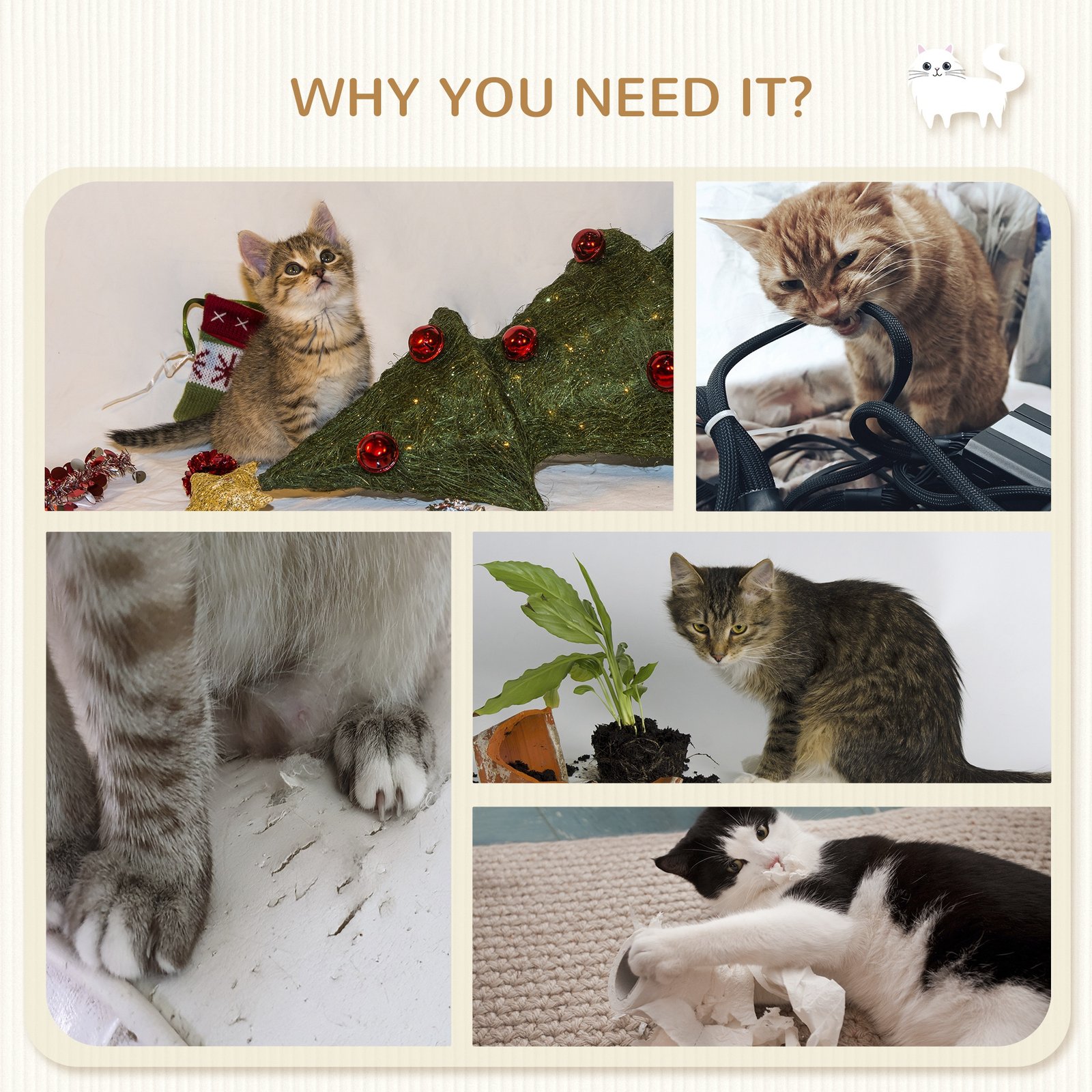 Three-Piece Wall-Mounted Cat Shelves, with Hammock, Ladder, Platforms, Scratching Post - Grey - Image 6