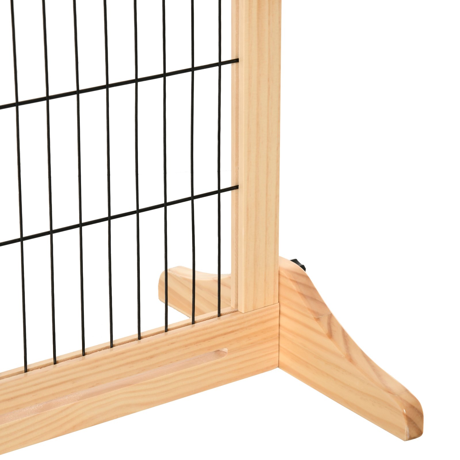 Freestanding Dog Gate, Foldable Pet Fence, Indoor Wood Barrier, Stair Gate with Support Feet, for Doorway, Hallway, Small and Medium Dogs, 69H x 104-180 cm, Natural Wood Finish