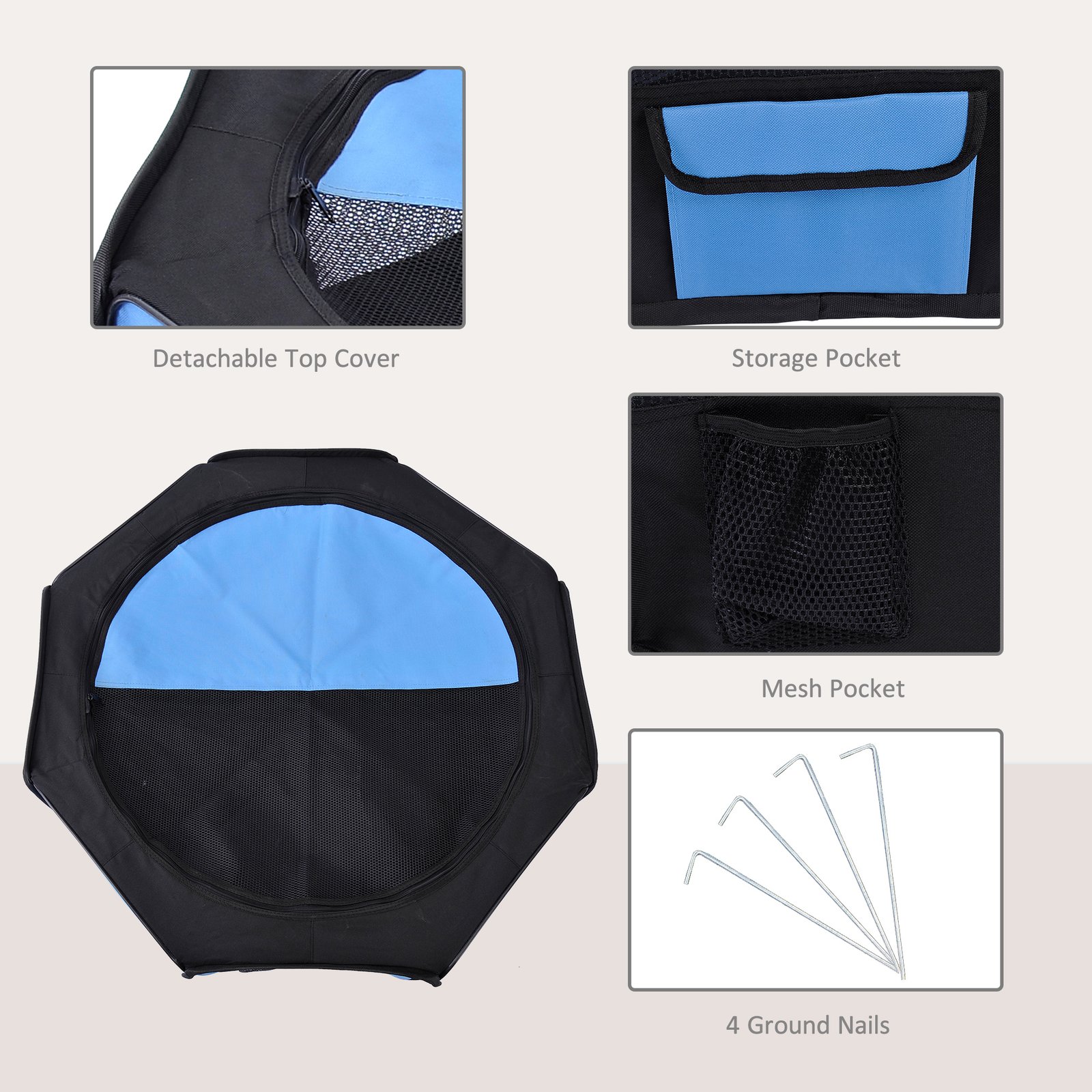 600D Oxford Soft Fabric Kennel, Portable Lightweight Cat Dog Playpen, Foldable Pet Puppy Rabbit Guinea Pig Pen Run Dia 90 x 41H cm Indoor & Outdoor Blue