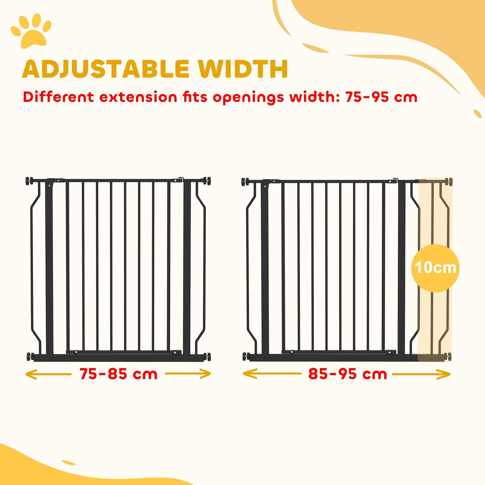 Wide Dog Safety Gate, with Door Pressure, for Doorways, Hallways, Staircases - Black