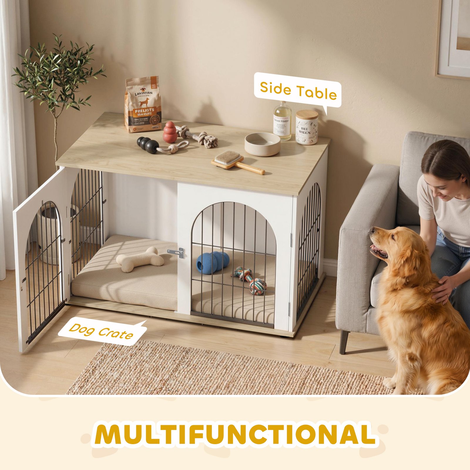 Dog Crate Furniture, Indoor Dog Cage with Double Doors for Large Breeds, Pet Kennel End Side Table - Image 4