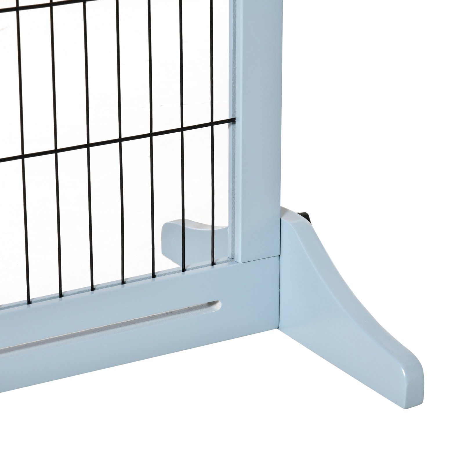 Freestanding Dog Gate, Foldable Pet Fence, Indoor Wood Barrier, Stair Gate with Support Feet, for Doorway, Hallway, Small and Medium Dogs, 69H x 104-180 cm, Blue-grey