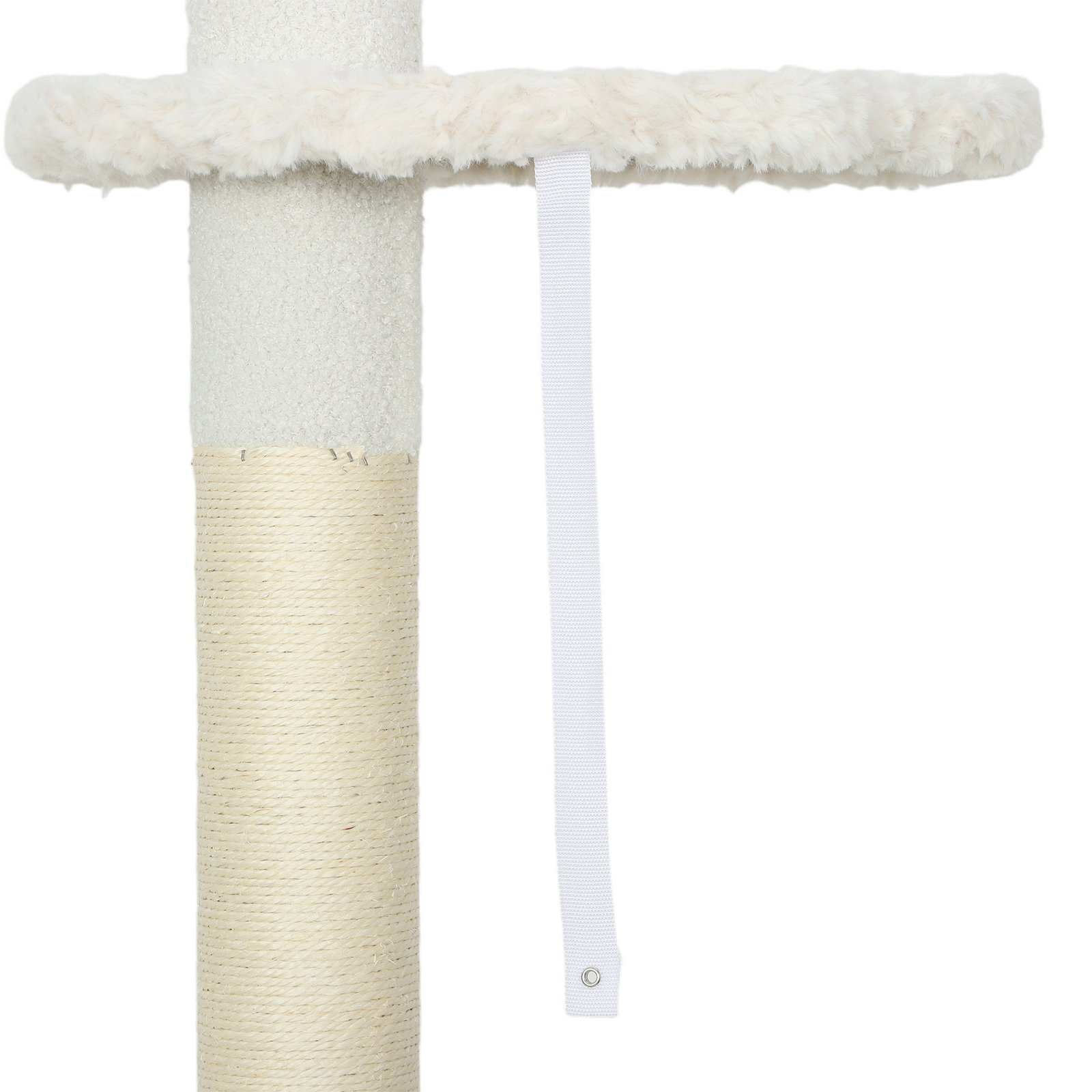 225-255 cm Adjustable Cat Climbing Tower with Sisal Scratching Posts, 2 Hanging Play Balls and Anti-Tip Strap, Beige