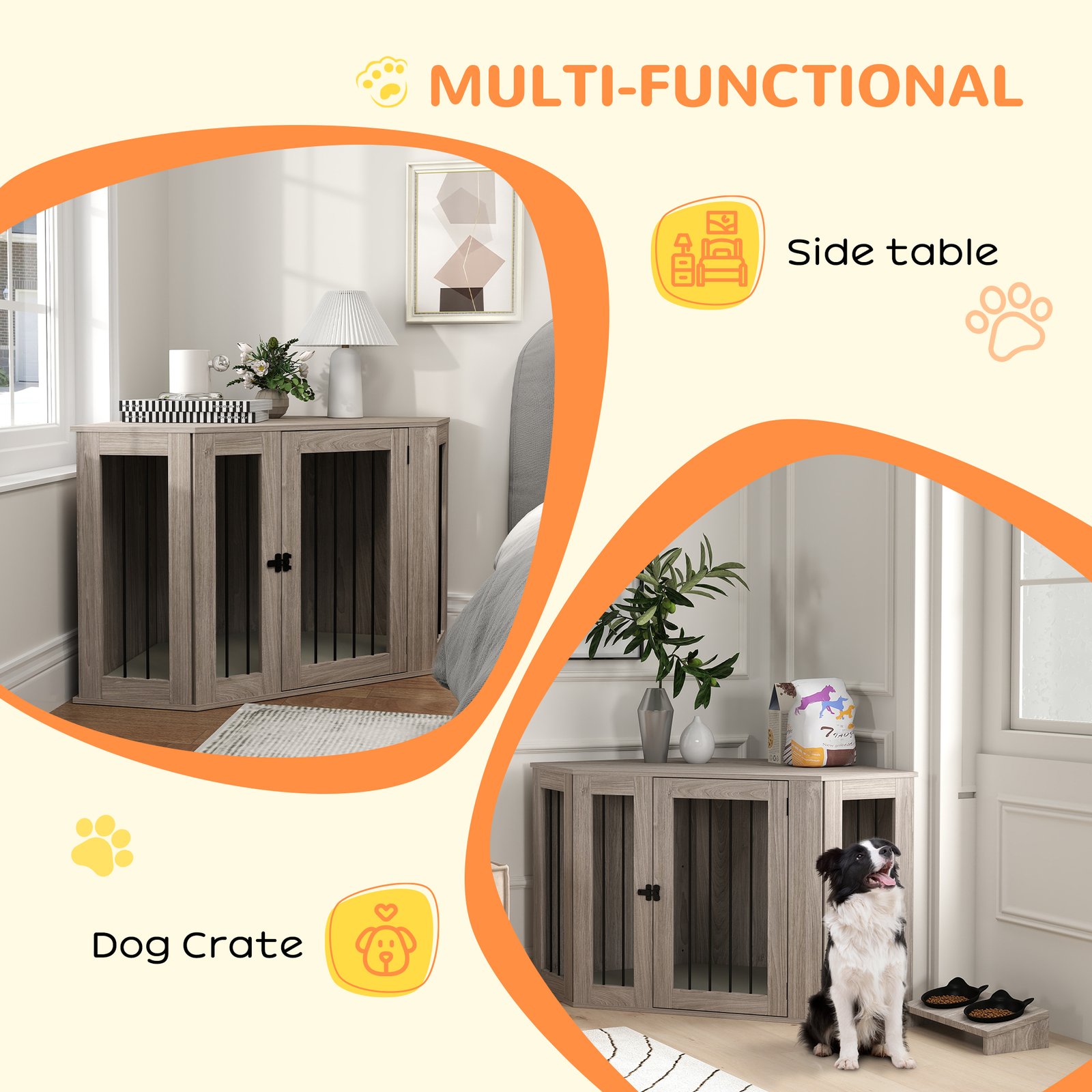 Dog Crate Furniture Side Table, with Cushion, 122 x 61 x 71cm - Walnut Brown - Image 4