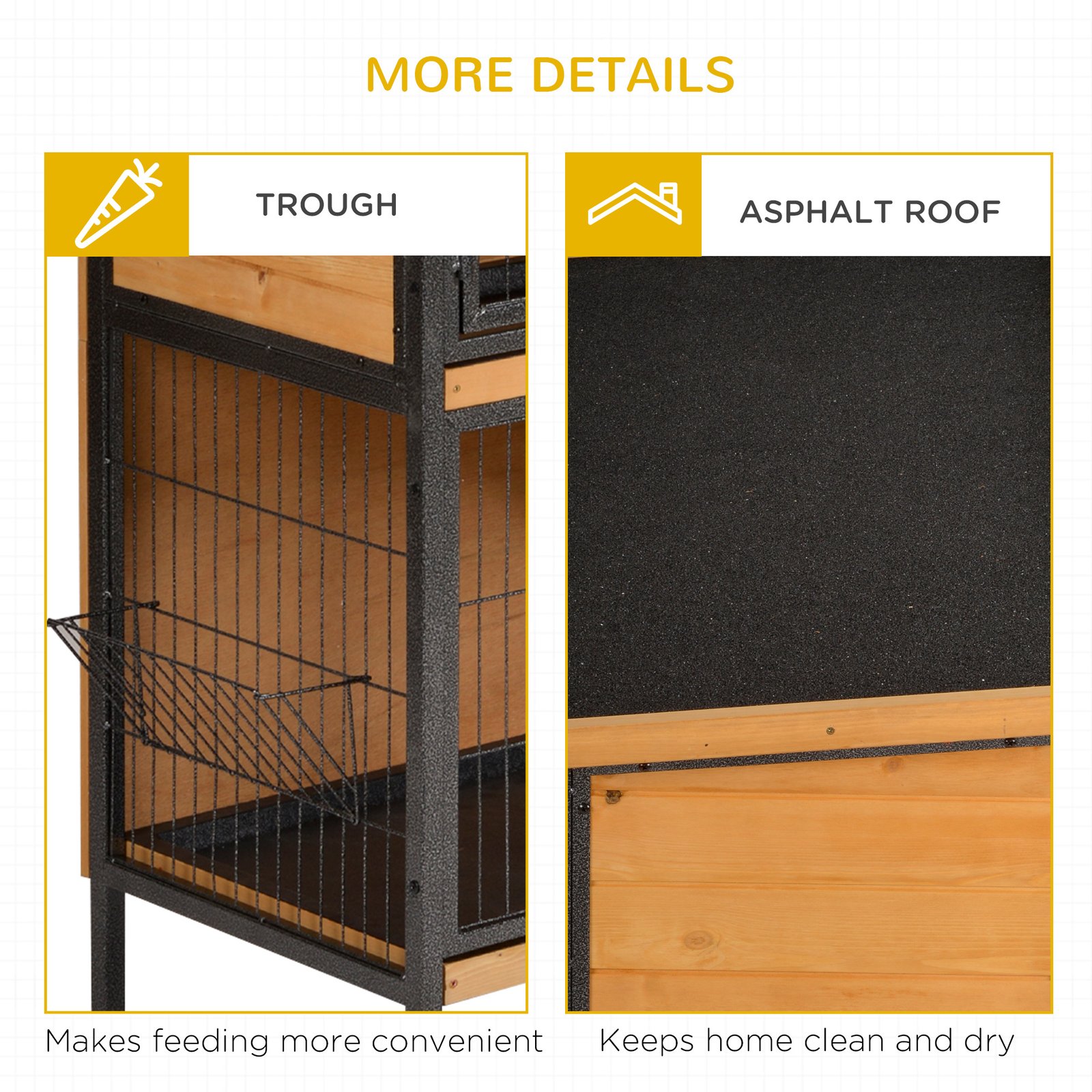 Rabbit Hutch Outdoor Guinea Pig Hutch Bunny Cage Metal Frame with No-Leak Tray Openable Roof Light Yellow 122 x 50 x 101cm - Image 8