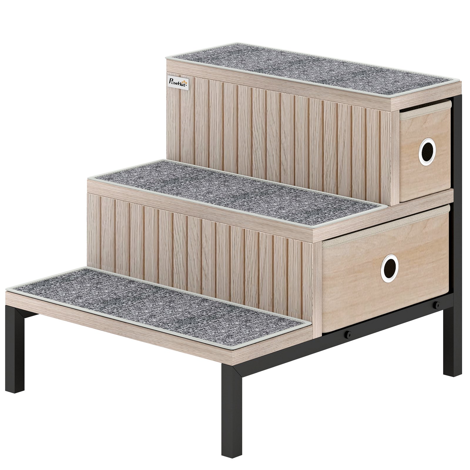 Dog Stairs with Storage, Non-Slip Cover, Pet Steps for Small Dogs & Older Cats, for Sofa, High Bed, Oak Tone